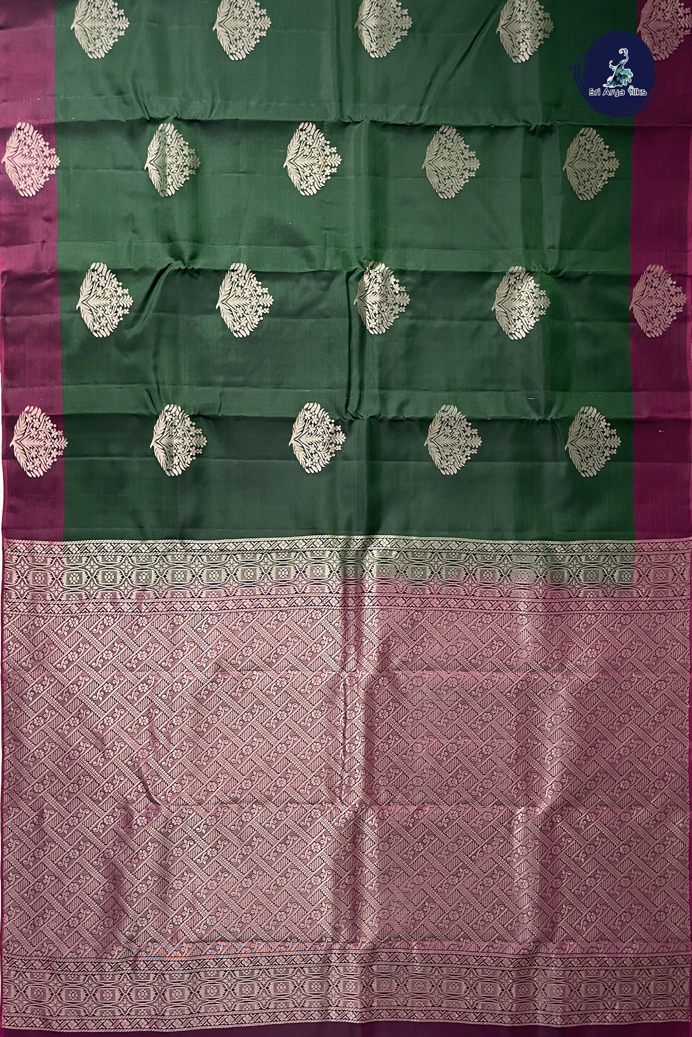 Bottle Green Half Pure Silk Saree With Zari Buttas Pattern