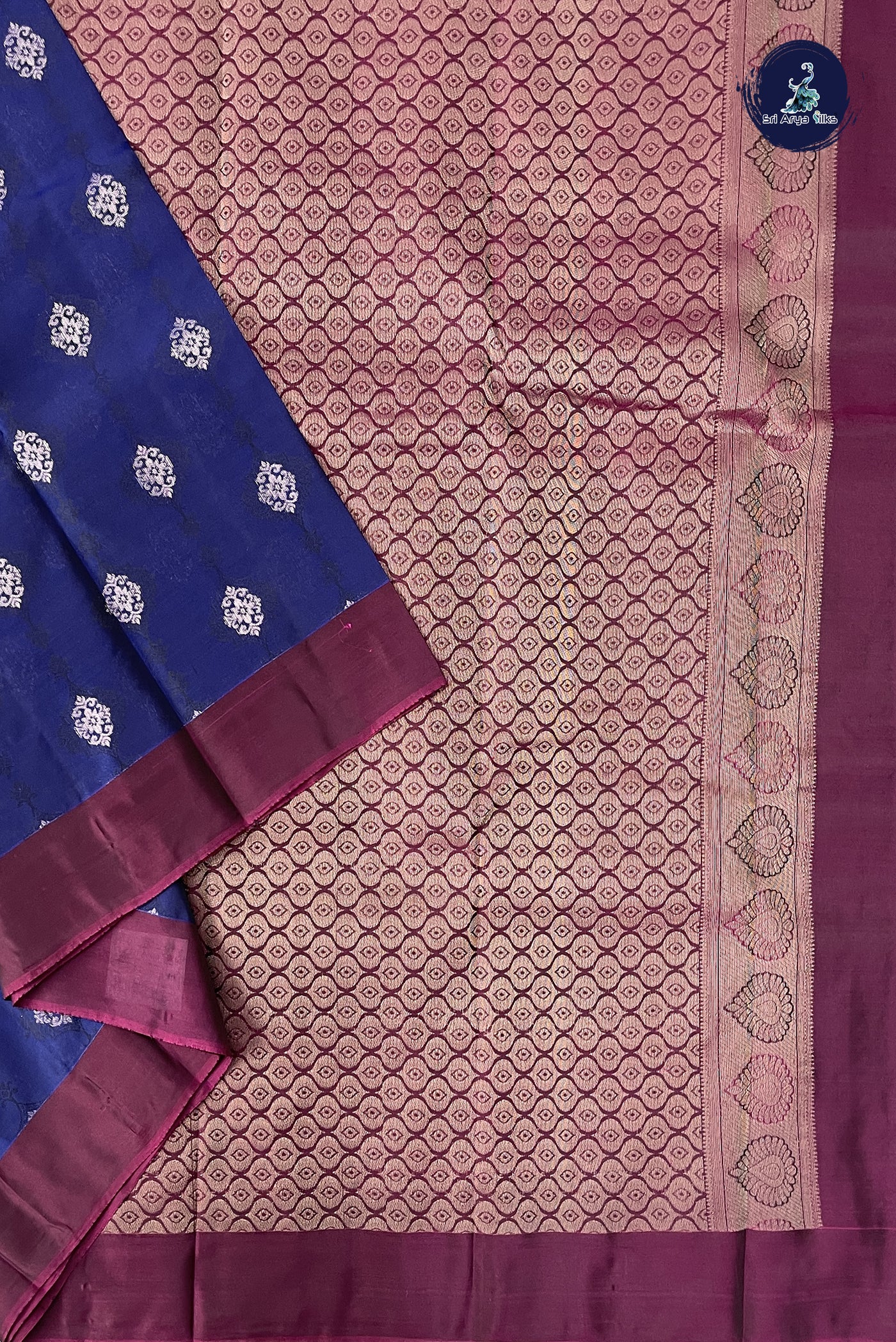 Dark Blue Half Pure Silk Saree With Embossed Pattern