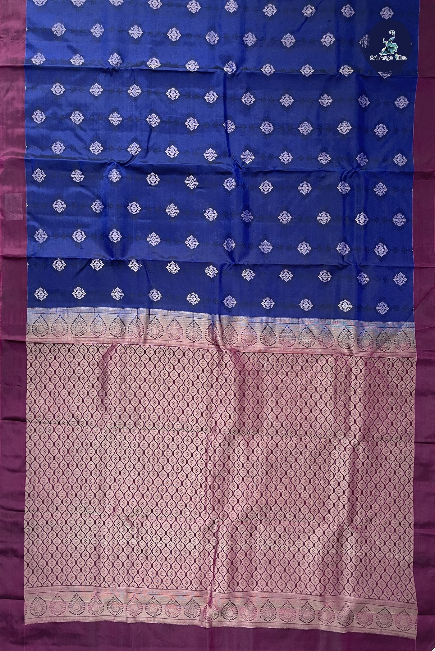 Dark Blue Half Pure Silk Saree With Embossed Pattern