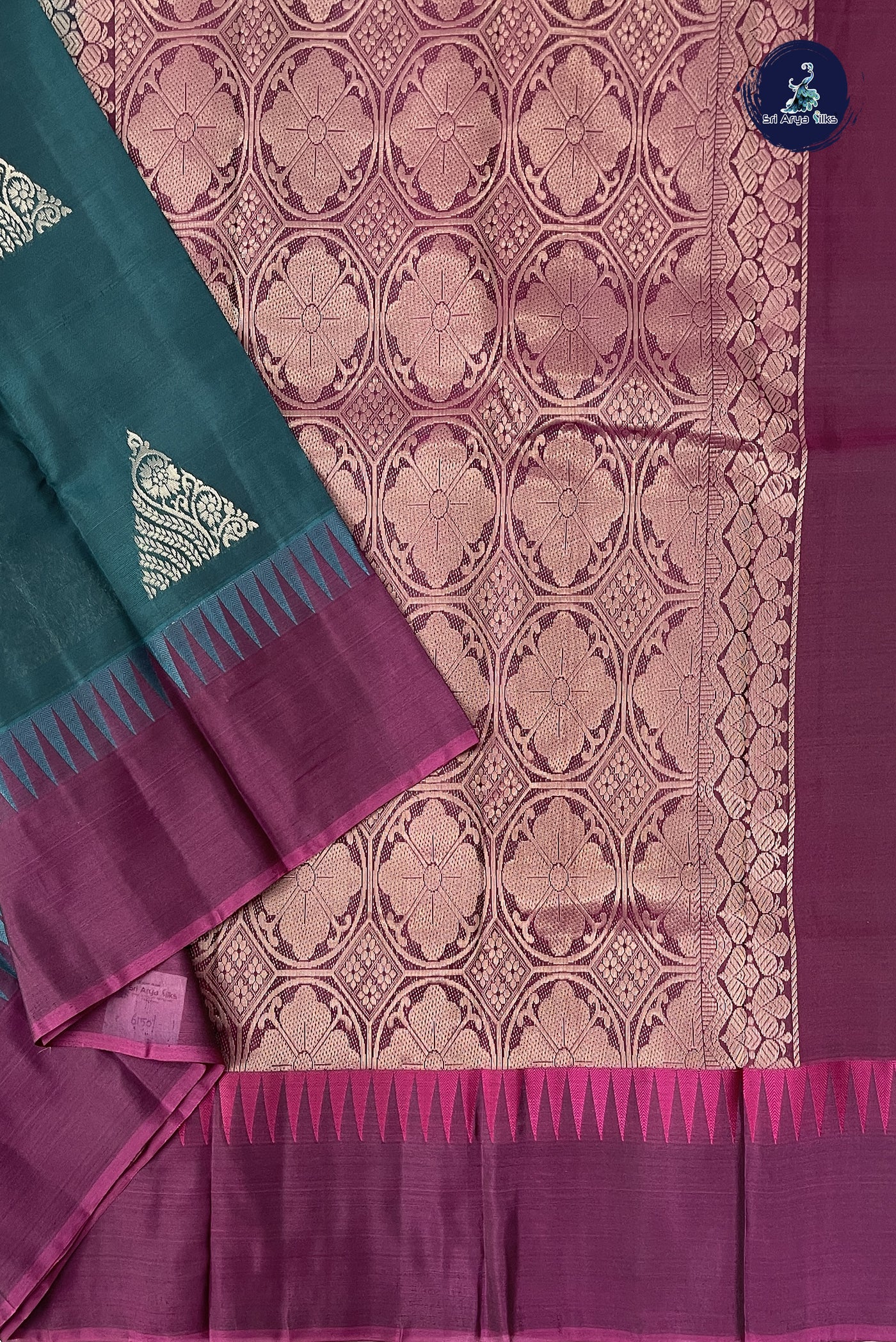 Peacock Blue Half Pure Silk Saree With Plain Pattern