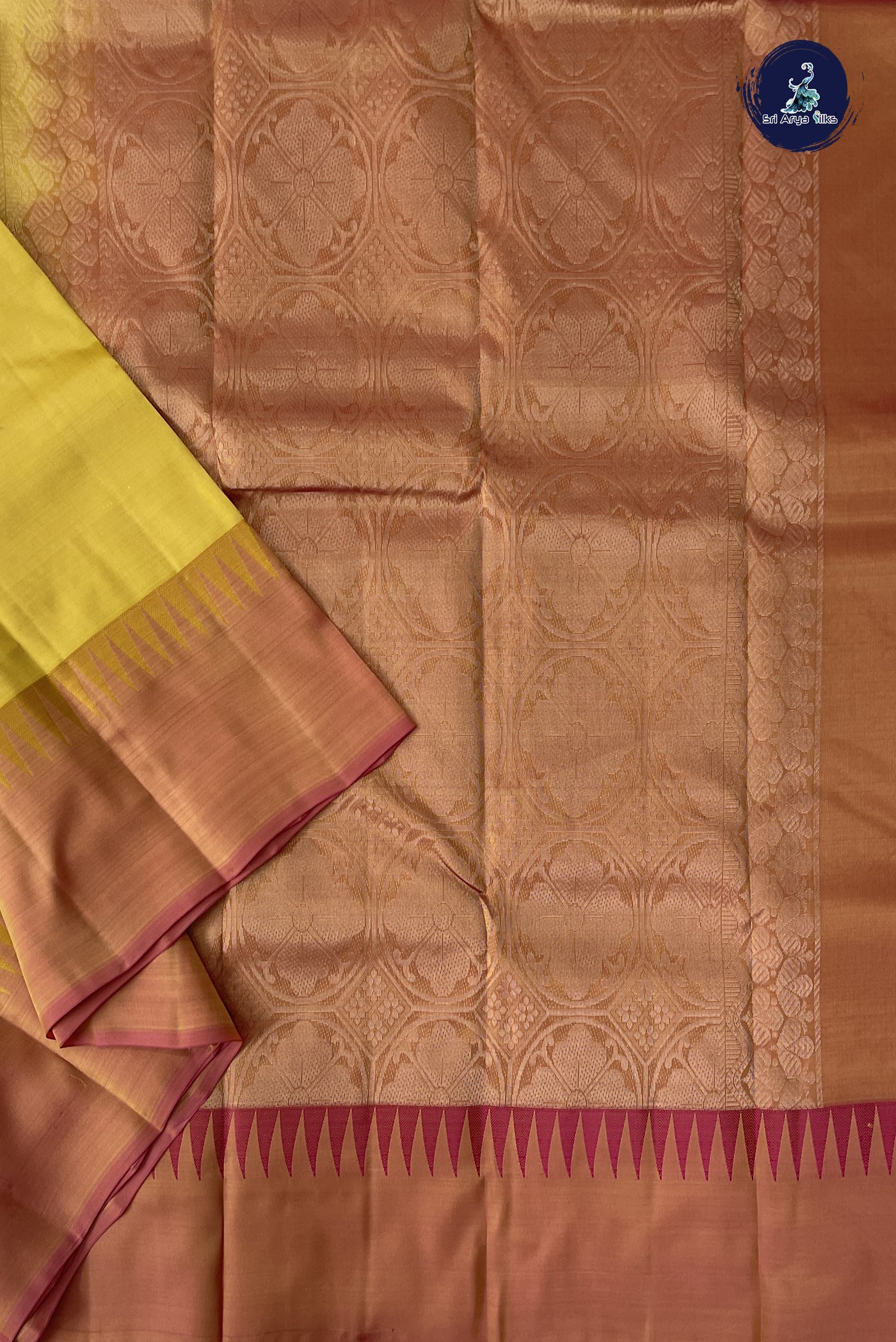 Yellow Half Pure Silk Saree With Plain Pattern