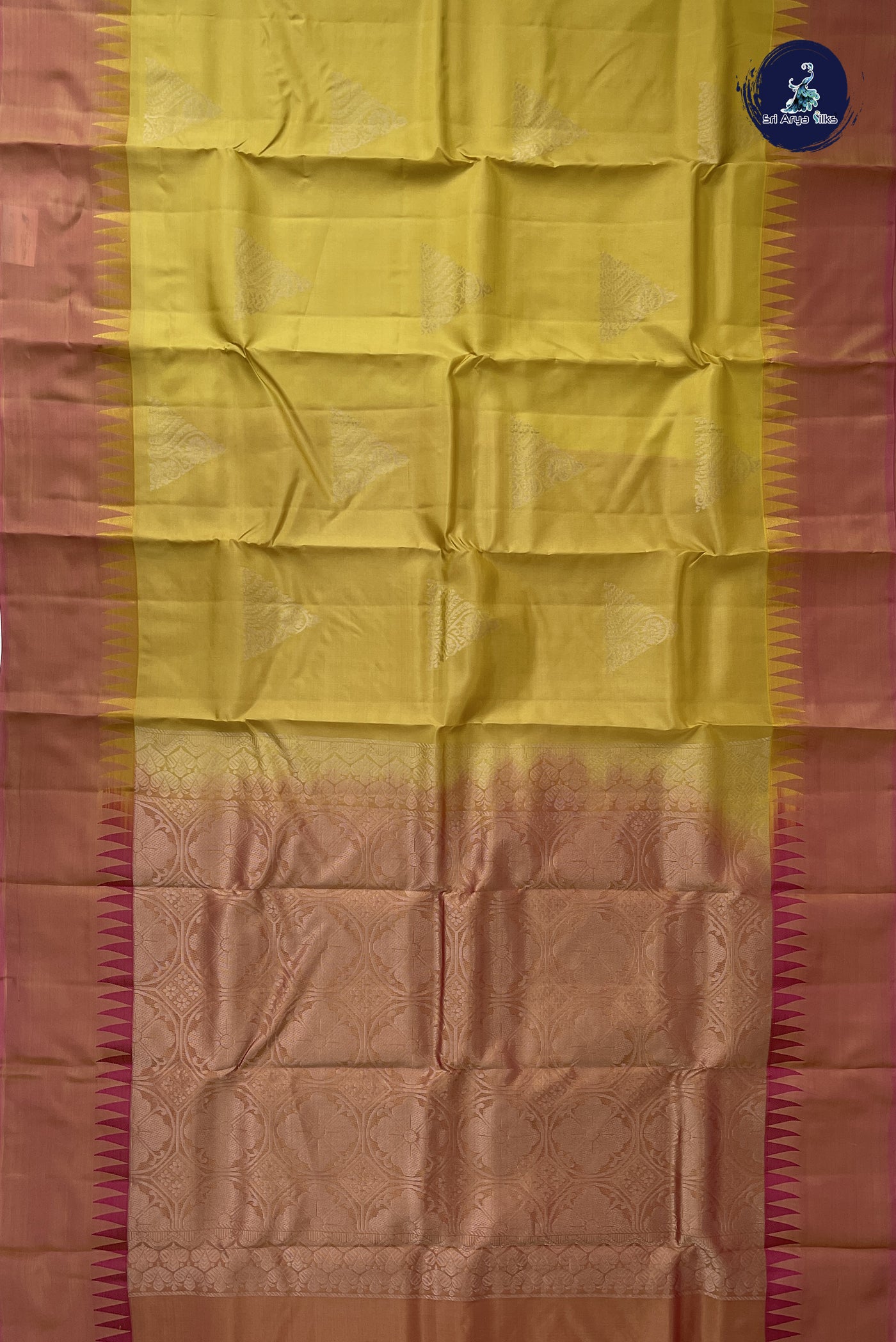 Yellow Half Pure Silk Saree With Plain Pattern