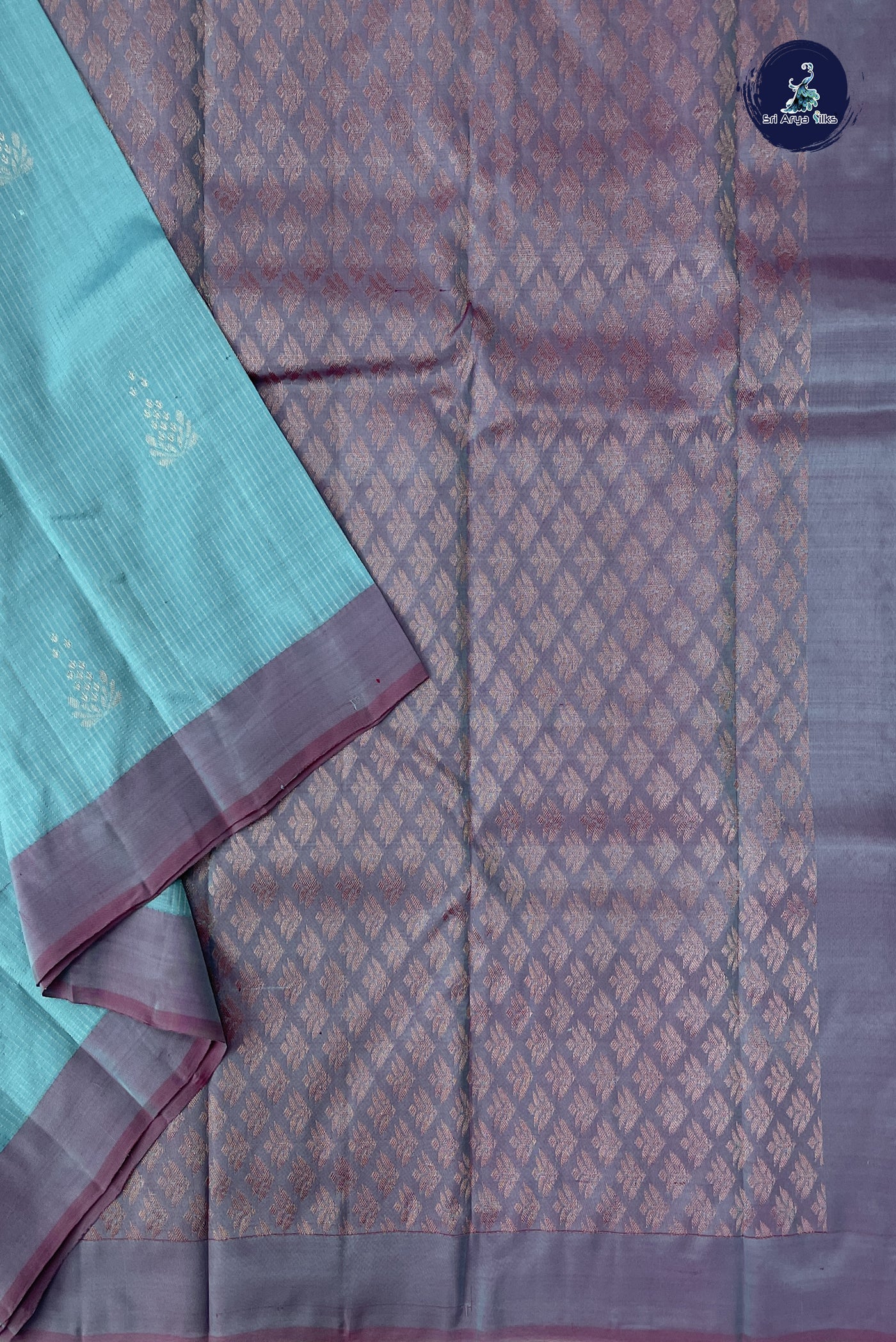 Light Blue Half Pure Silk Saree With Stripes Pattern