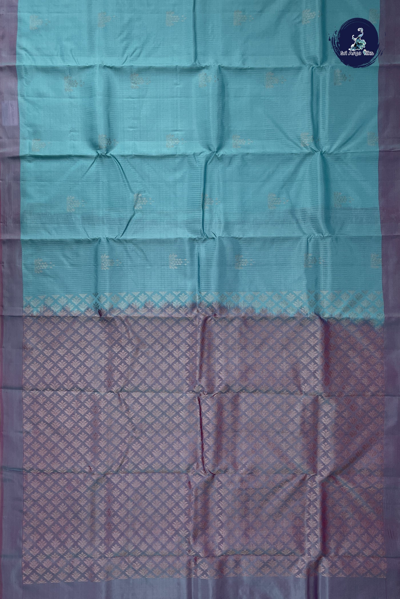Light Blue Half Pure Silk Saree With Stripes Pattern