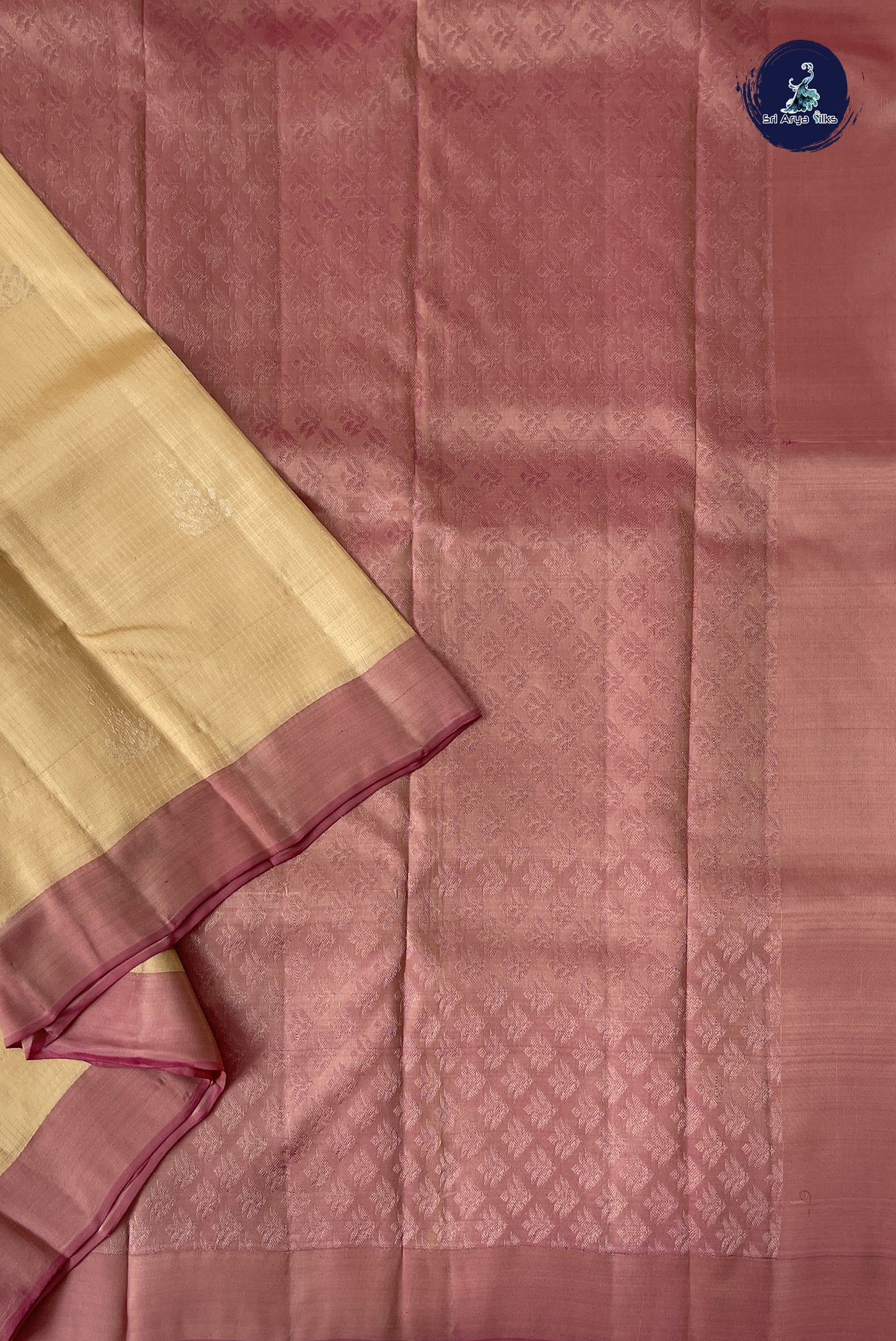 Peach Half Pure Silk Saree With Stripes Pattern