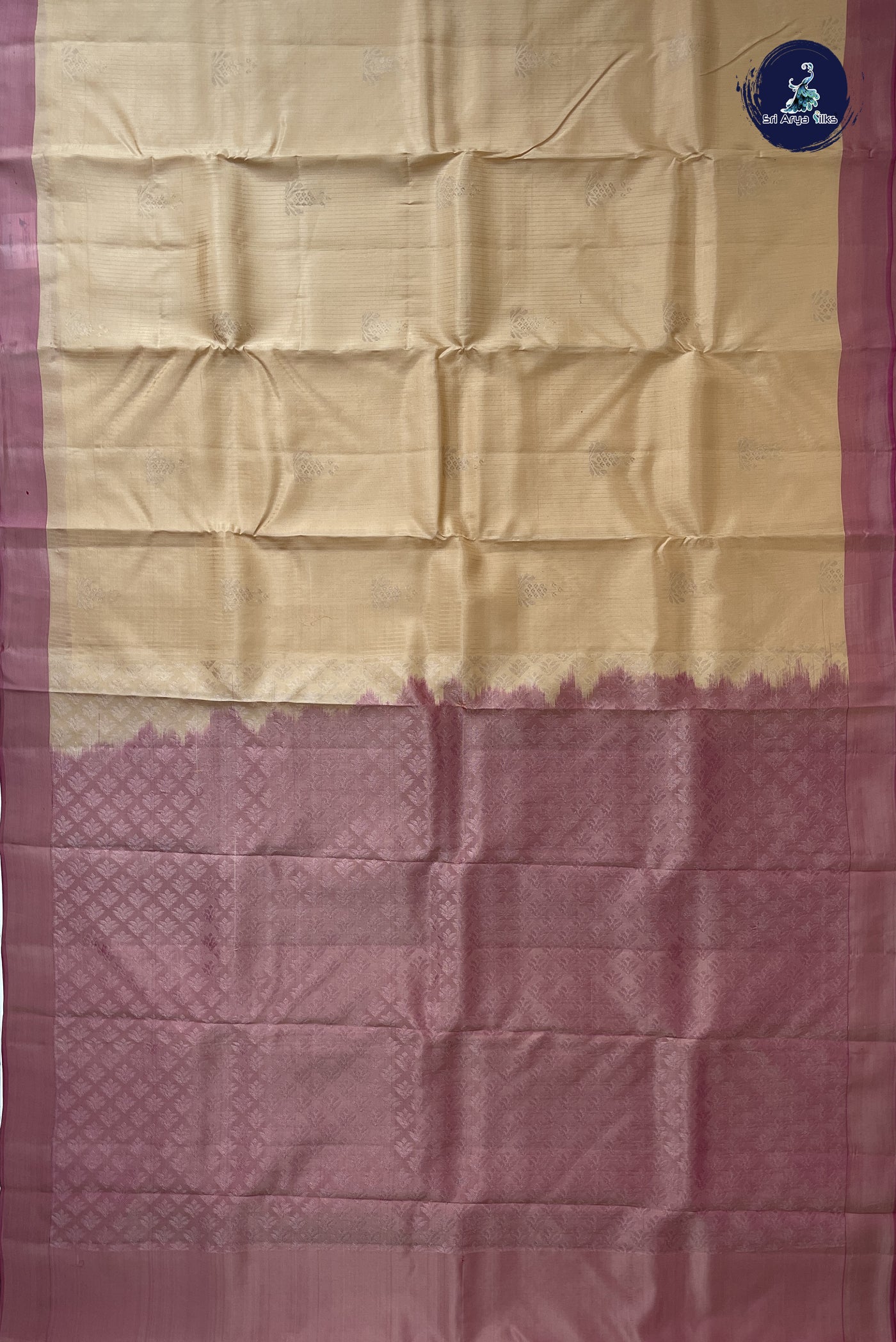 Peach Half Pure Silk Saree With Stripes Pattern