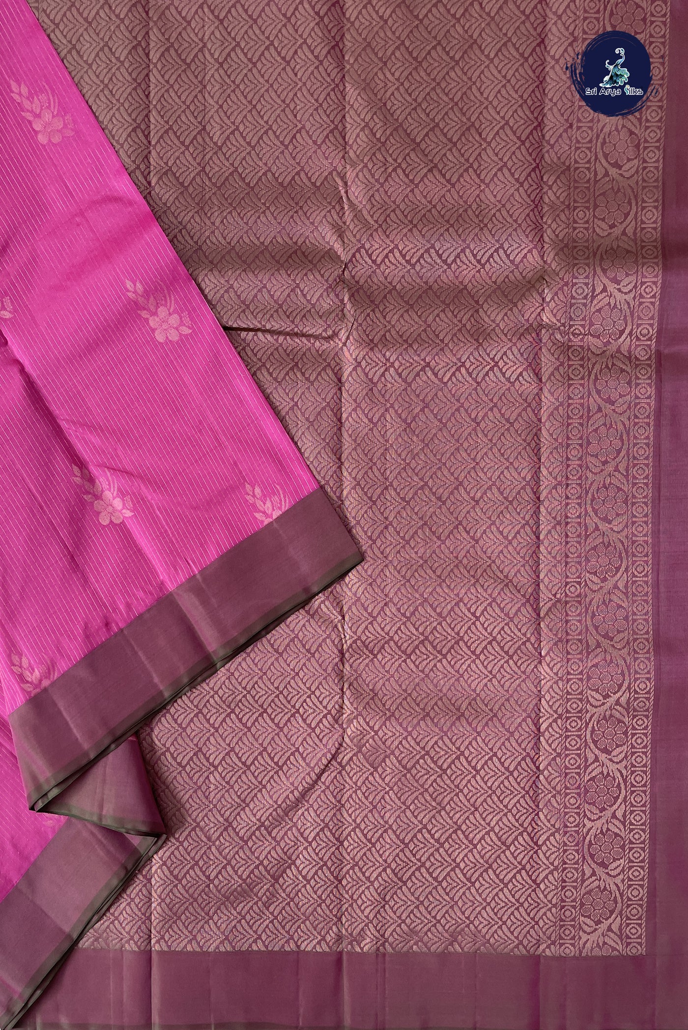 Pink Half Pure Silk Saree With Stripes Pattern