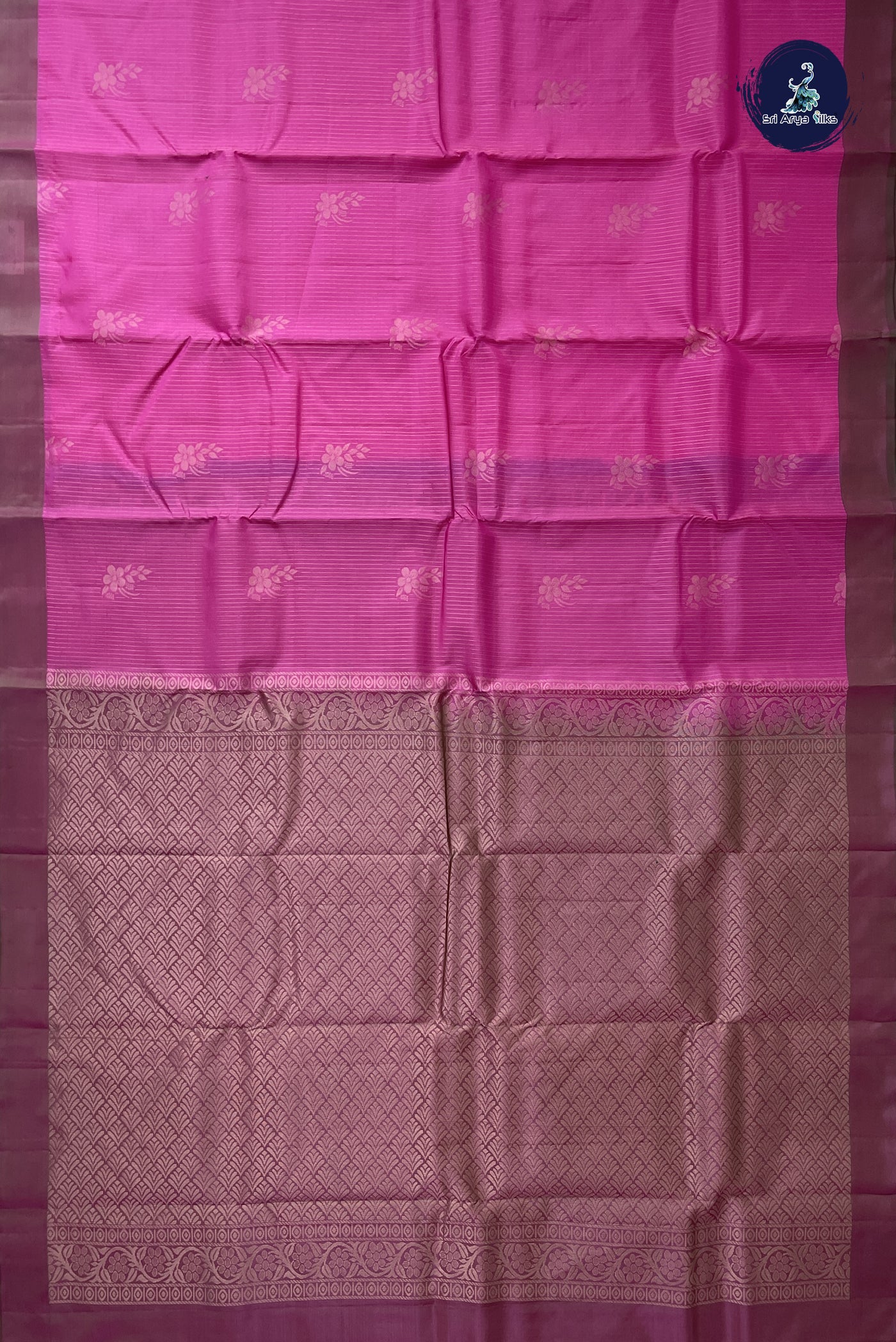 Pink Half Pure Silk Saree With Stripes Pattern