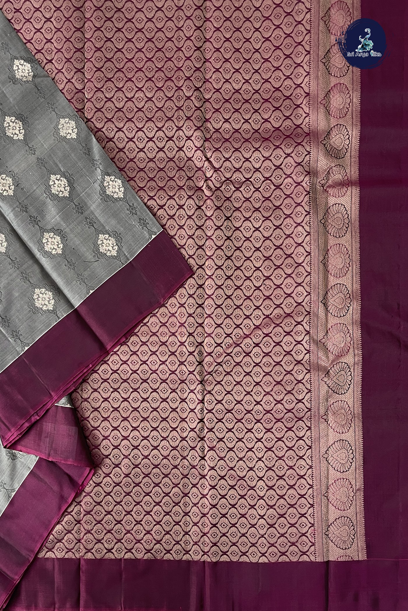 Grey Half Pure Silk Saree With Embossed Pattern