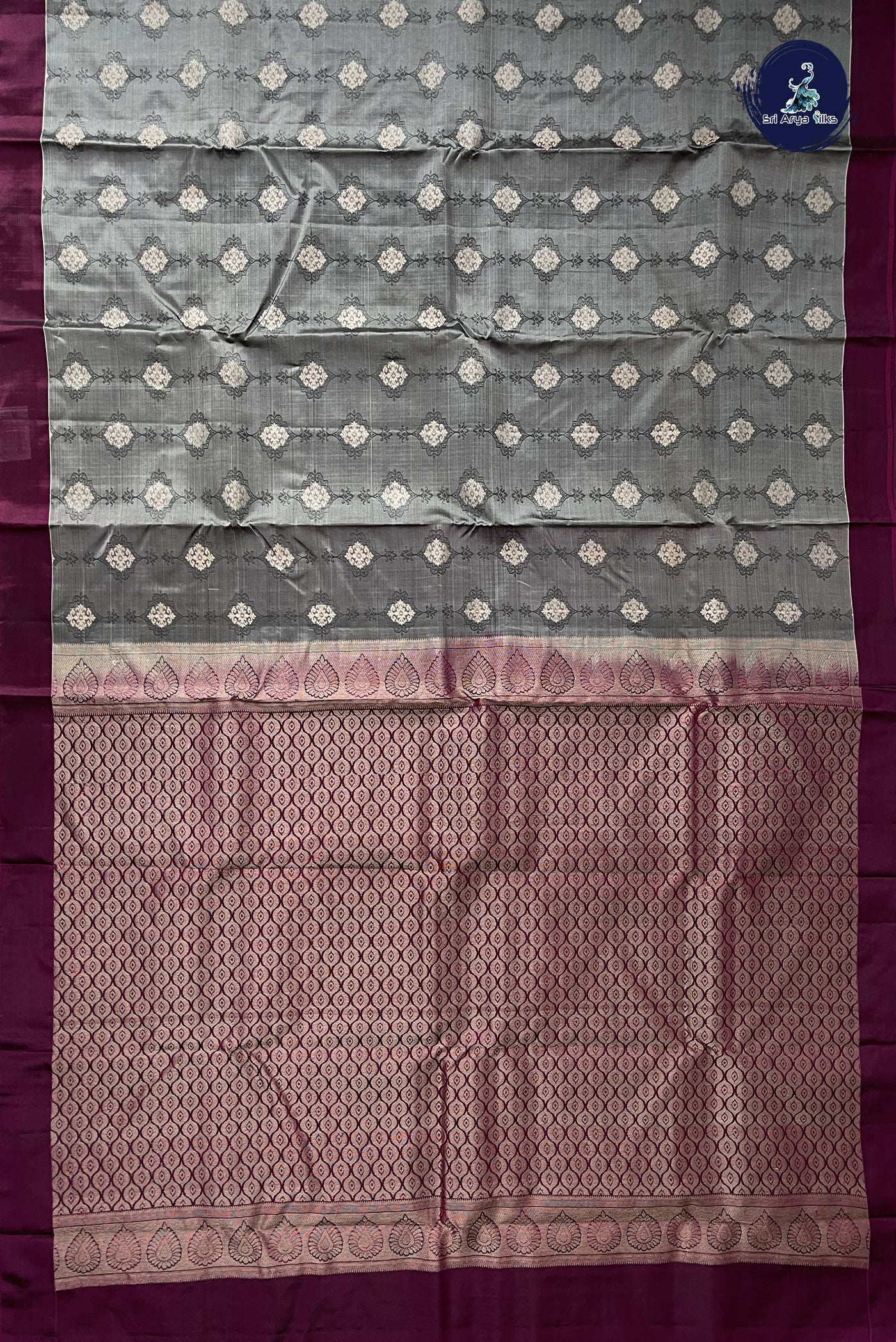 Grey Half Pure Silk Saree With Embossed Pattern