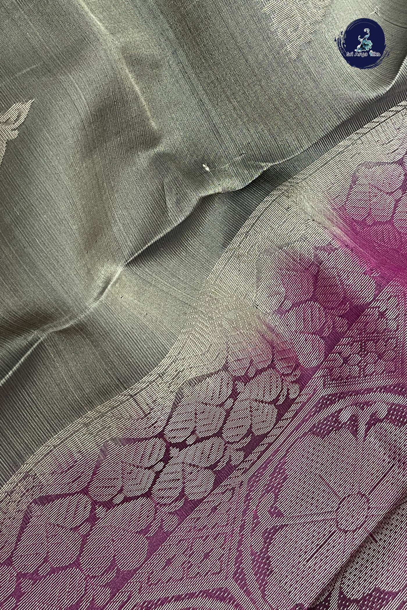 Greenish Grey Half Pure Silk Saree With Embossed Pattern