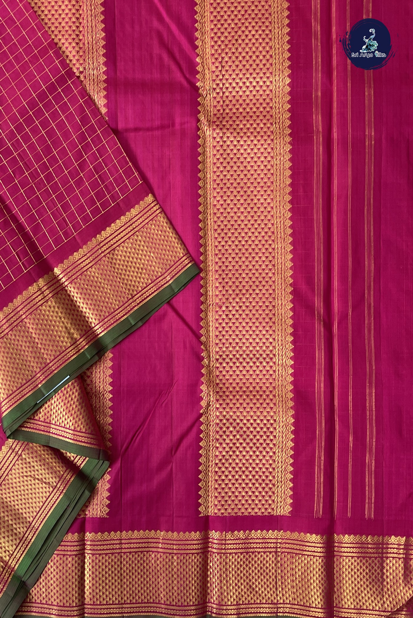 Magenta Light Weight Silk Saree With Zari Checked Pattern