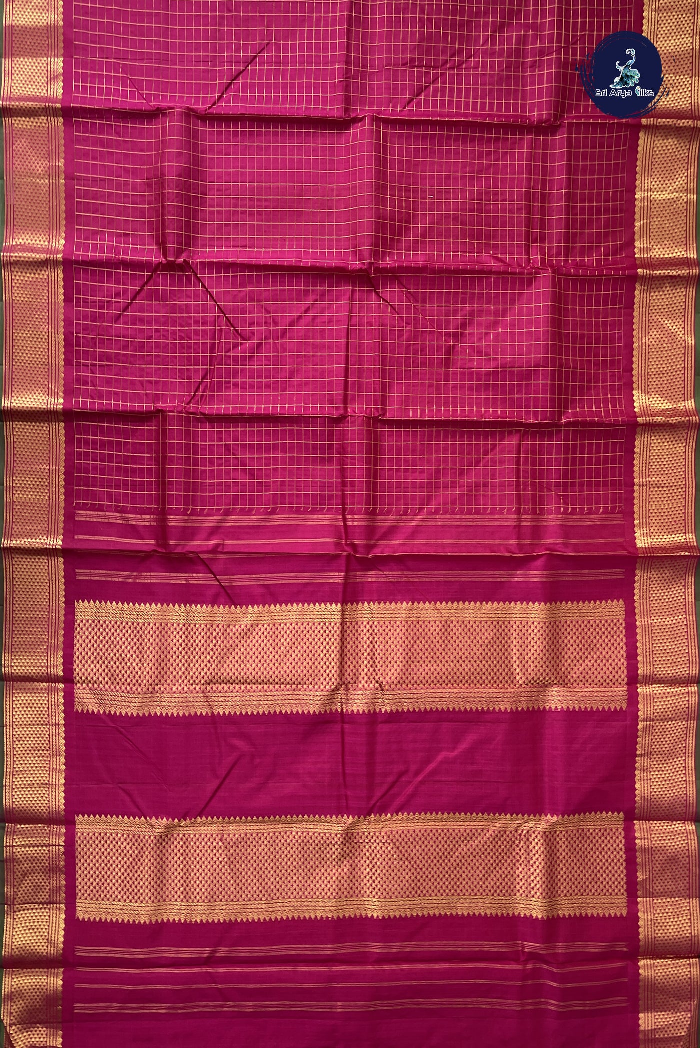 Magenta Light Weight Silk Saree With Zari Checked Pattern