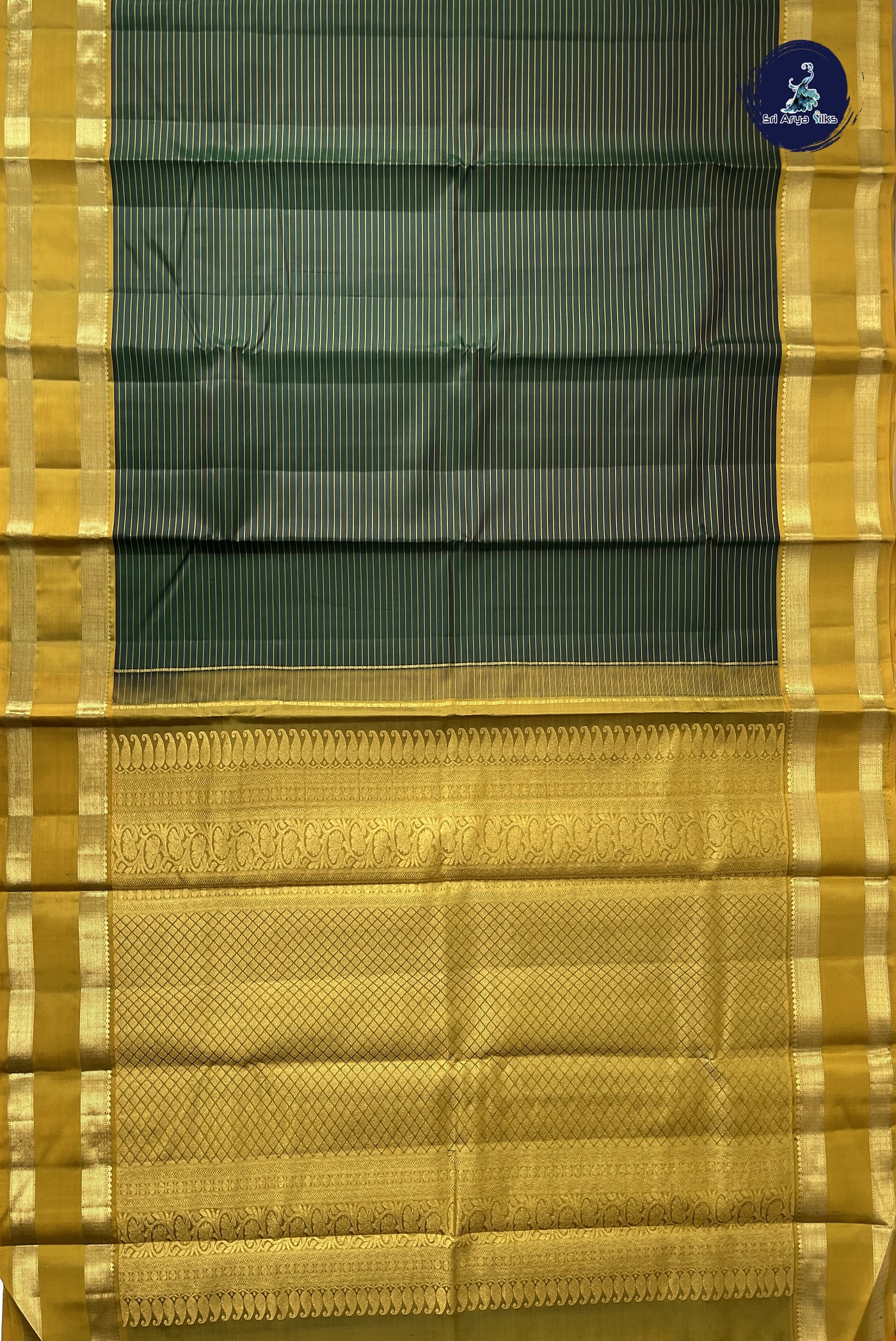 Bottle Green Light Weight Silk Saree With Stripes Pattern