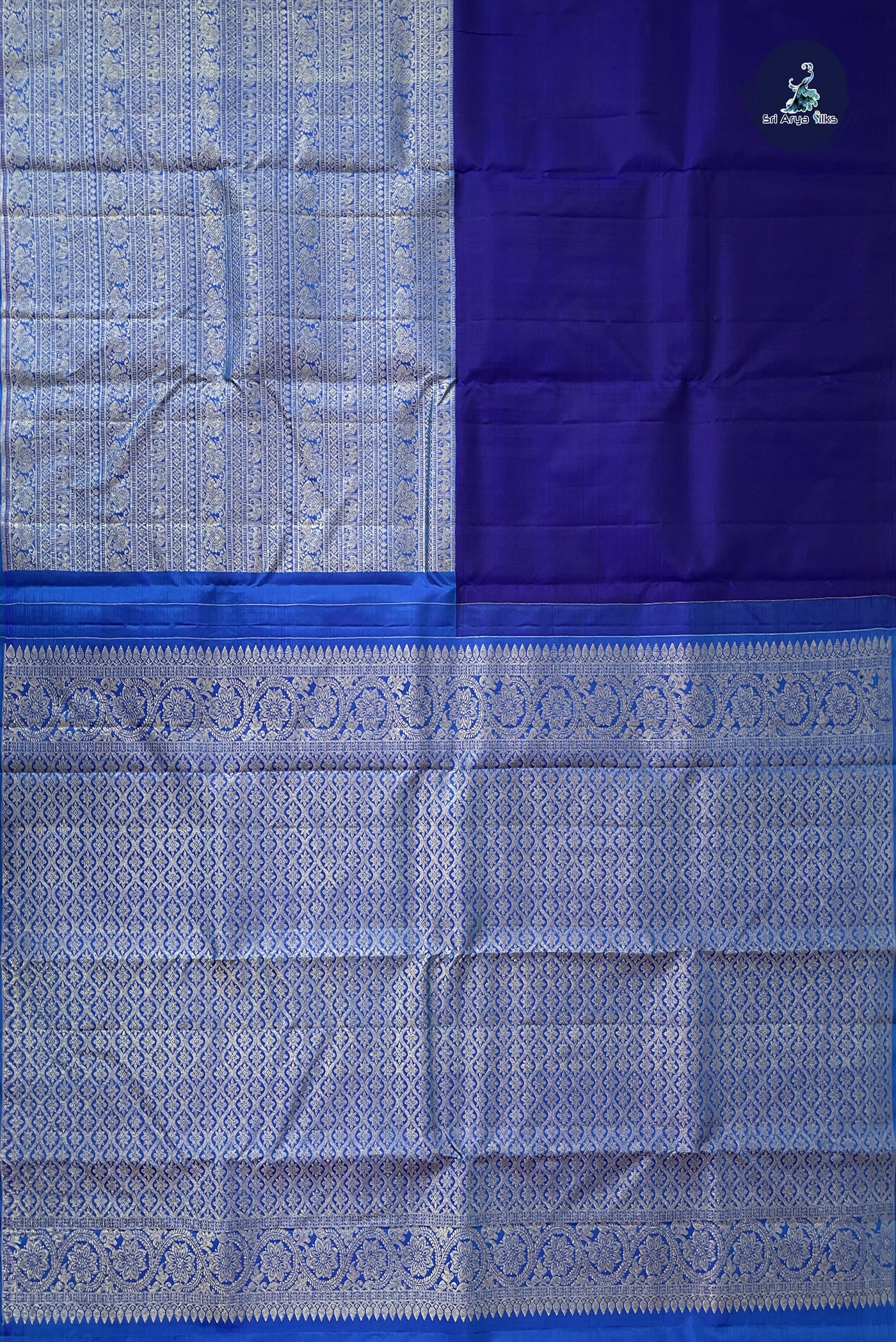 Dark Blue Half and Half Checked Silk Saree With Jacquard Pattern