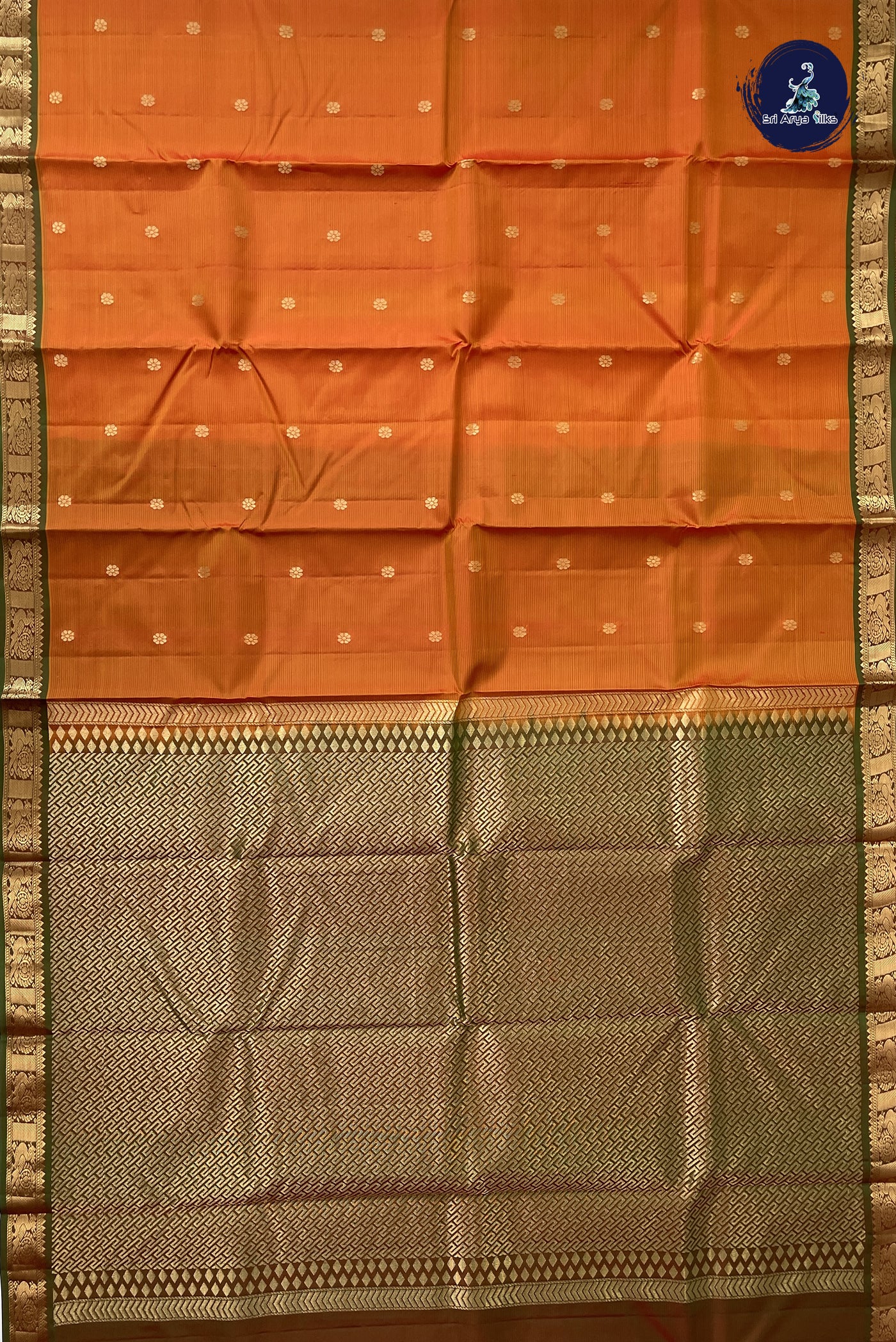 Lite Mustard Orange Light Weight Silk Saree With Zari Buttas Pattern