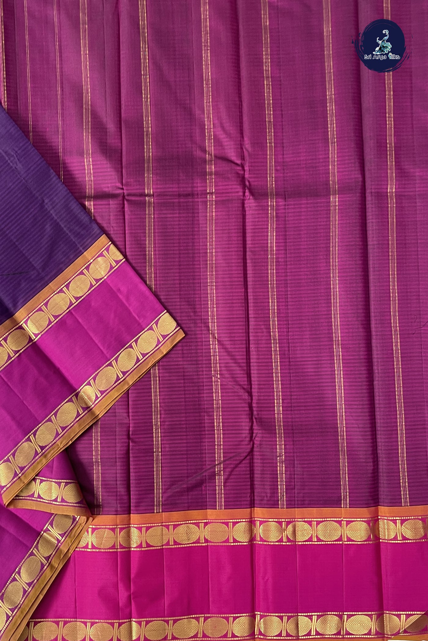 Dark Brinjal Light Weight Silk Saree With Doria Lines Pattern