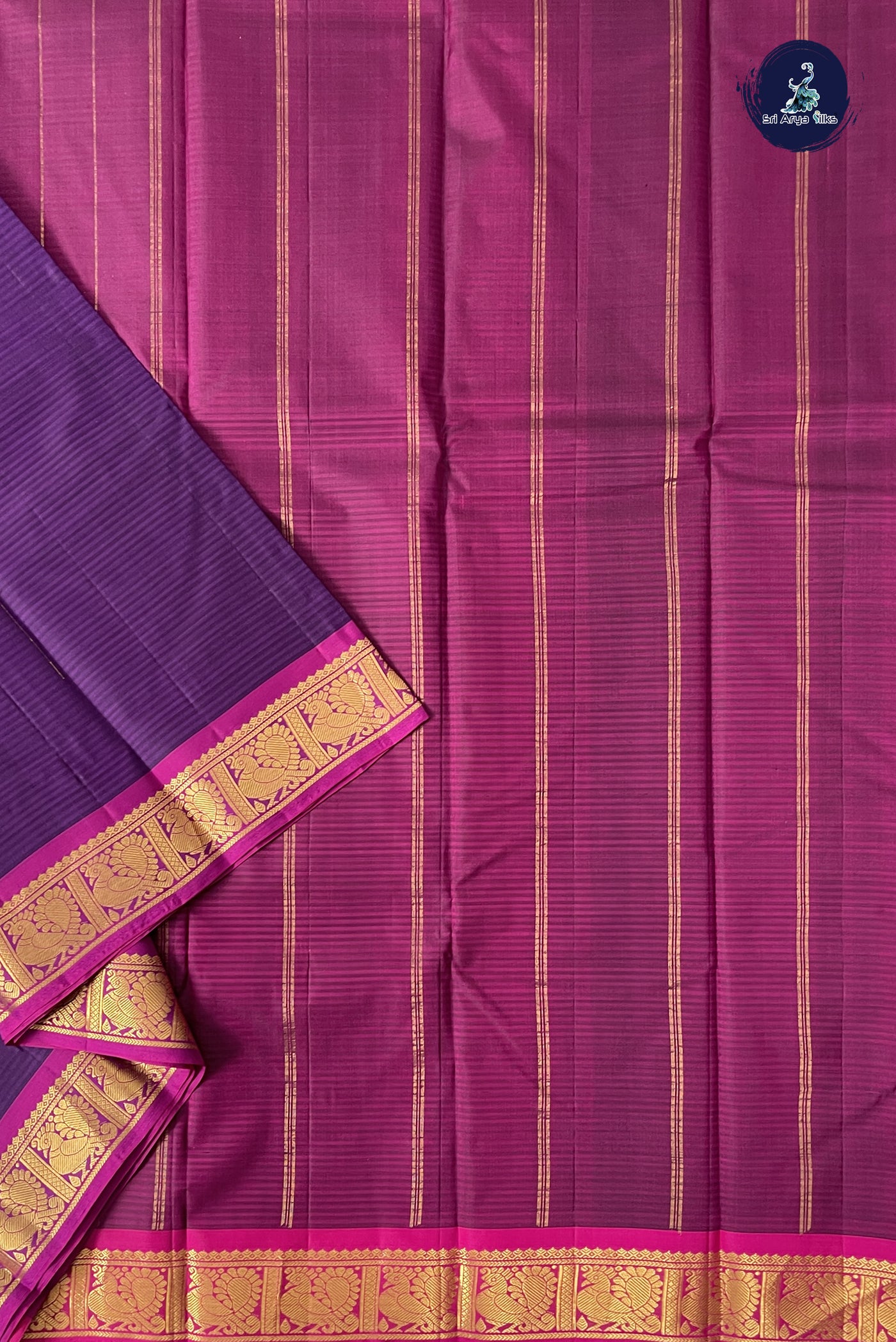 Dark Brinjal Light Weight Silk Saree With Doria Lines Pattern