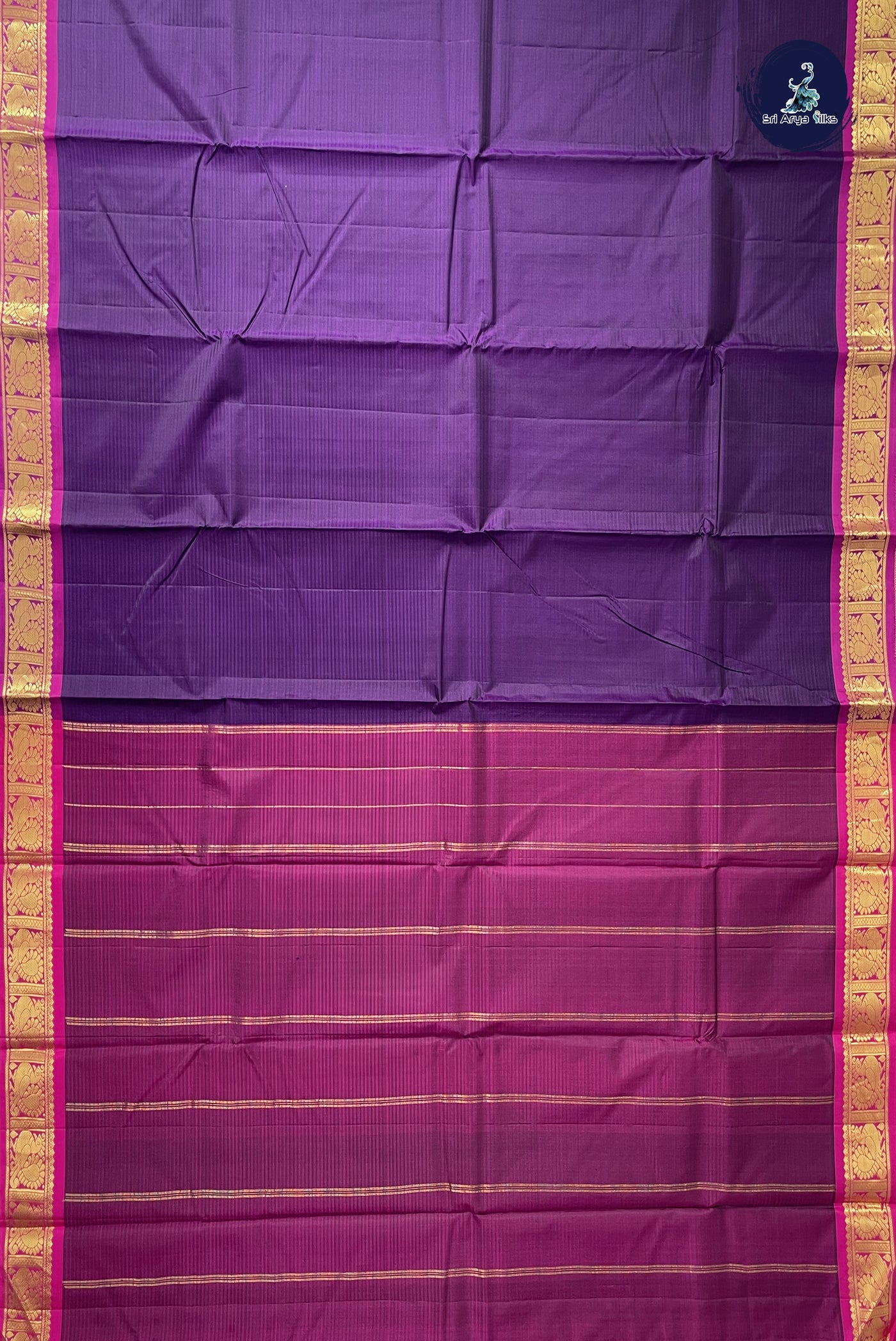 Dark Brinjal Light Weight Silk Saree With Doria Lines Pattern
