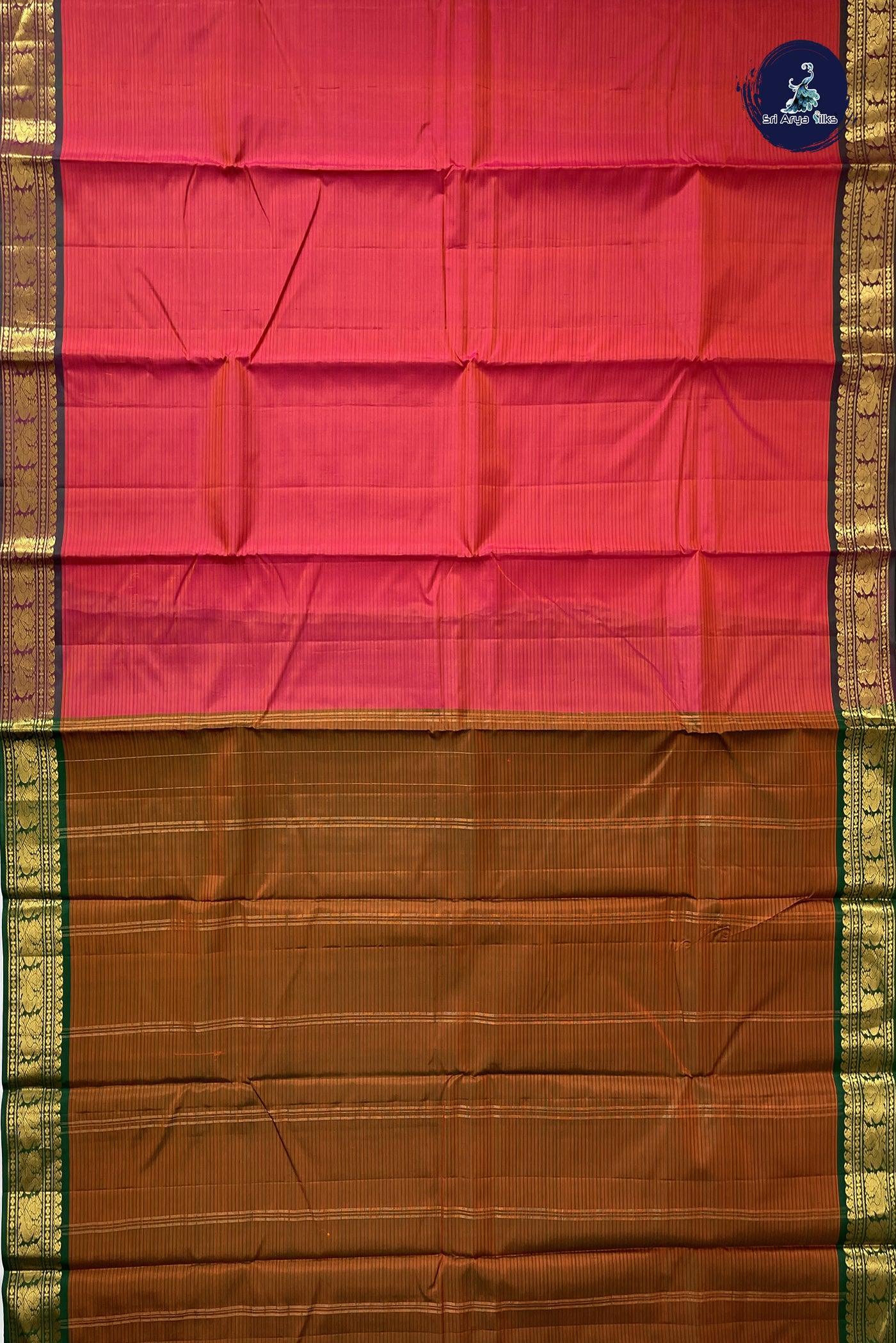 Orangish Pink Light Weight Silk Saree With Doria Lines Pattern