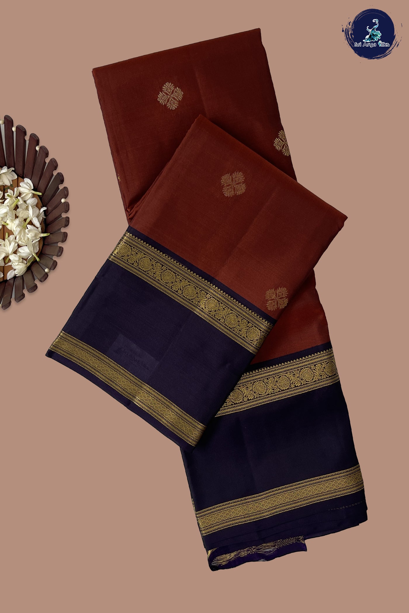 Rust Traditional Silk Saree With Zari Buttas Pattern