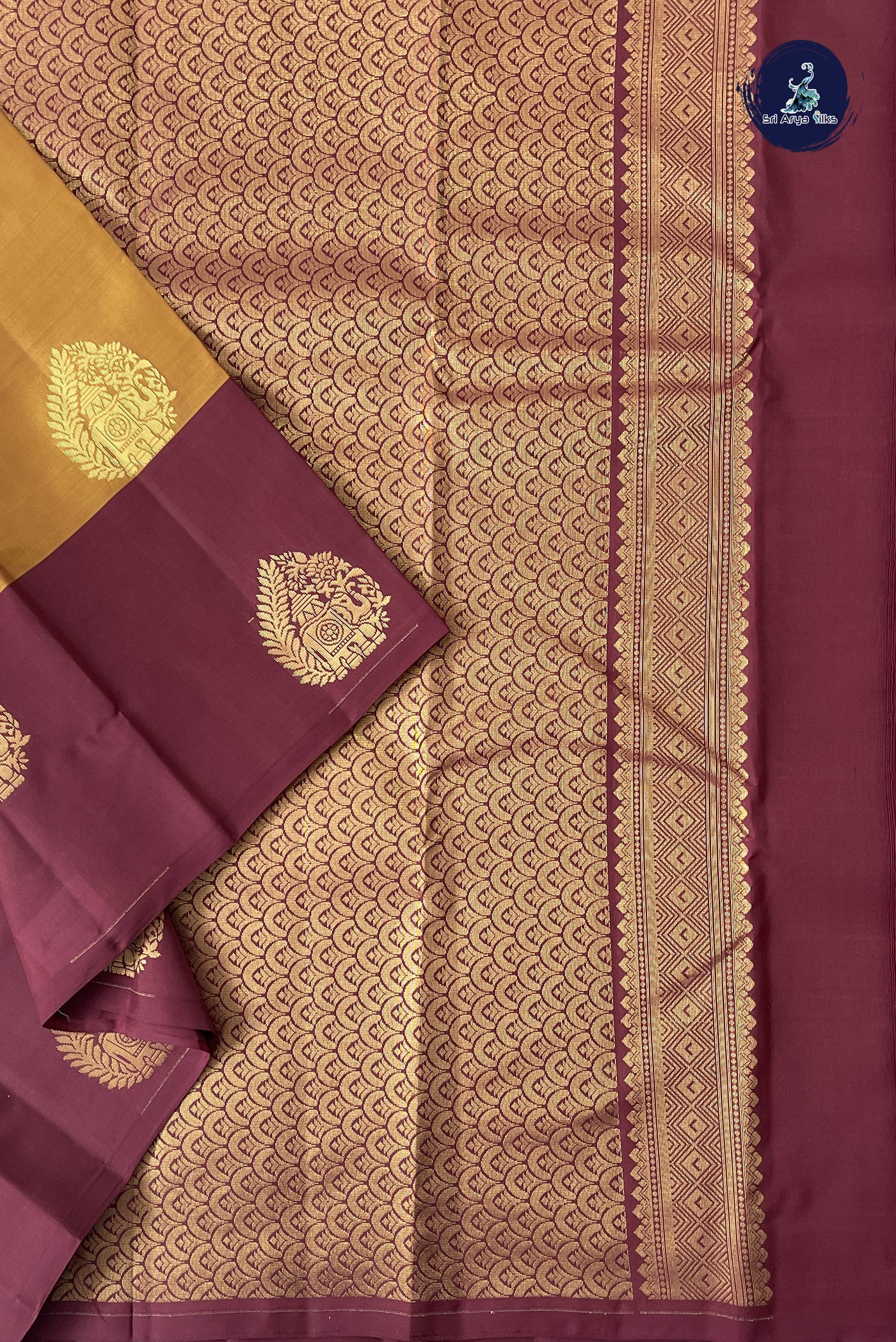 Golden Mustard Half Pure Silk Saree With Zari Buttas Pattern