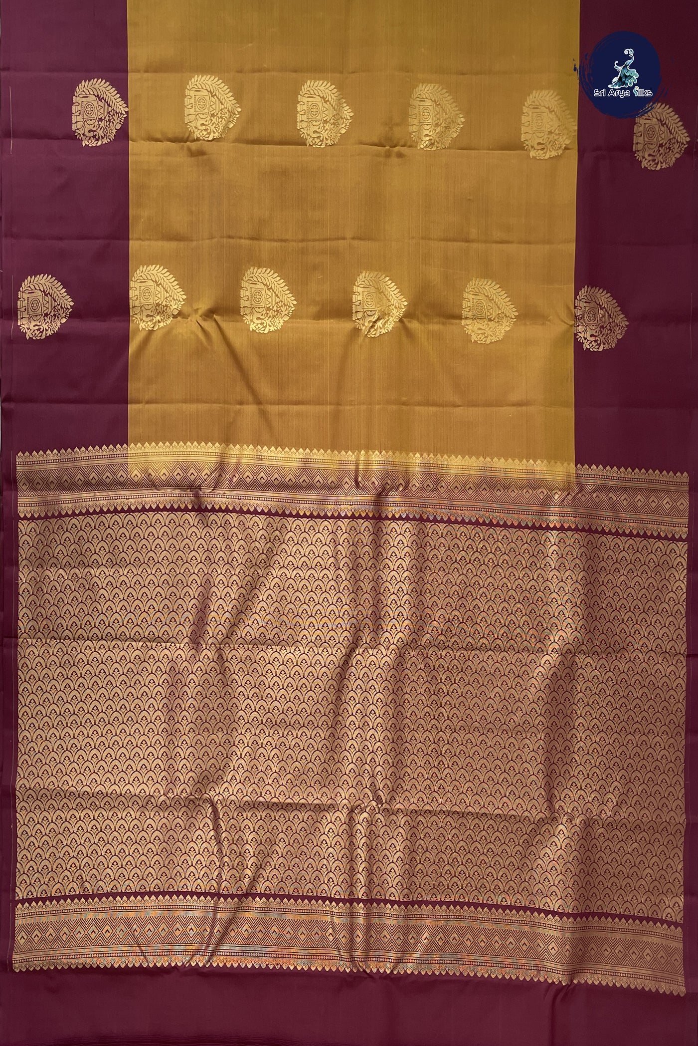 Golden Mustard Half Pure Silk Saree With Zari Buttas Pattern