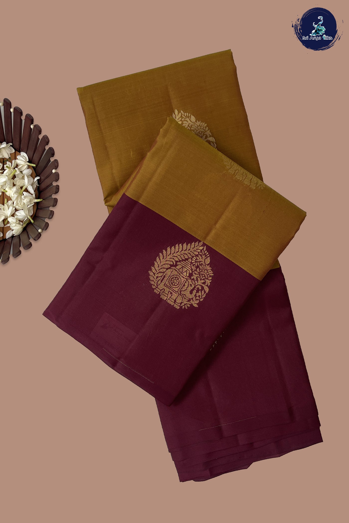 Golden Mustard Half Pure Silk Saree With Zari Buttas Pattern