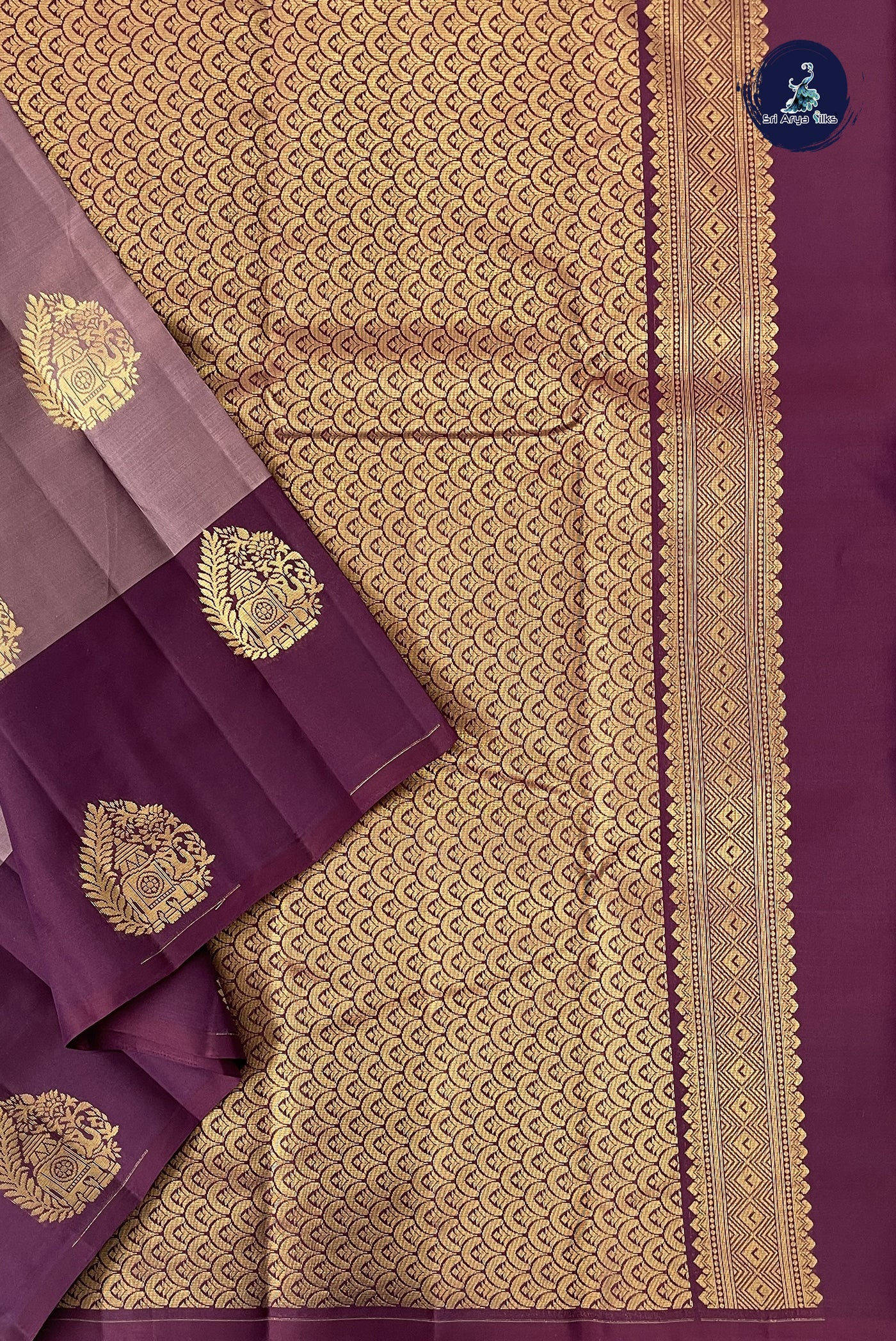 Burgundy Half Pure Silk Saree With Zari Buttas Pattern