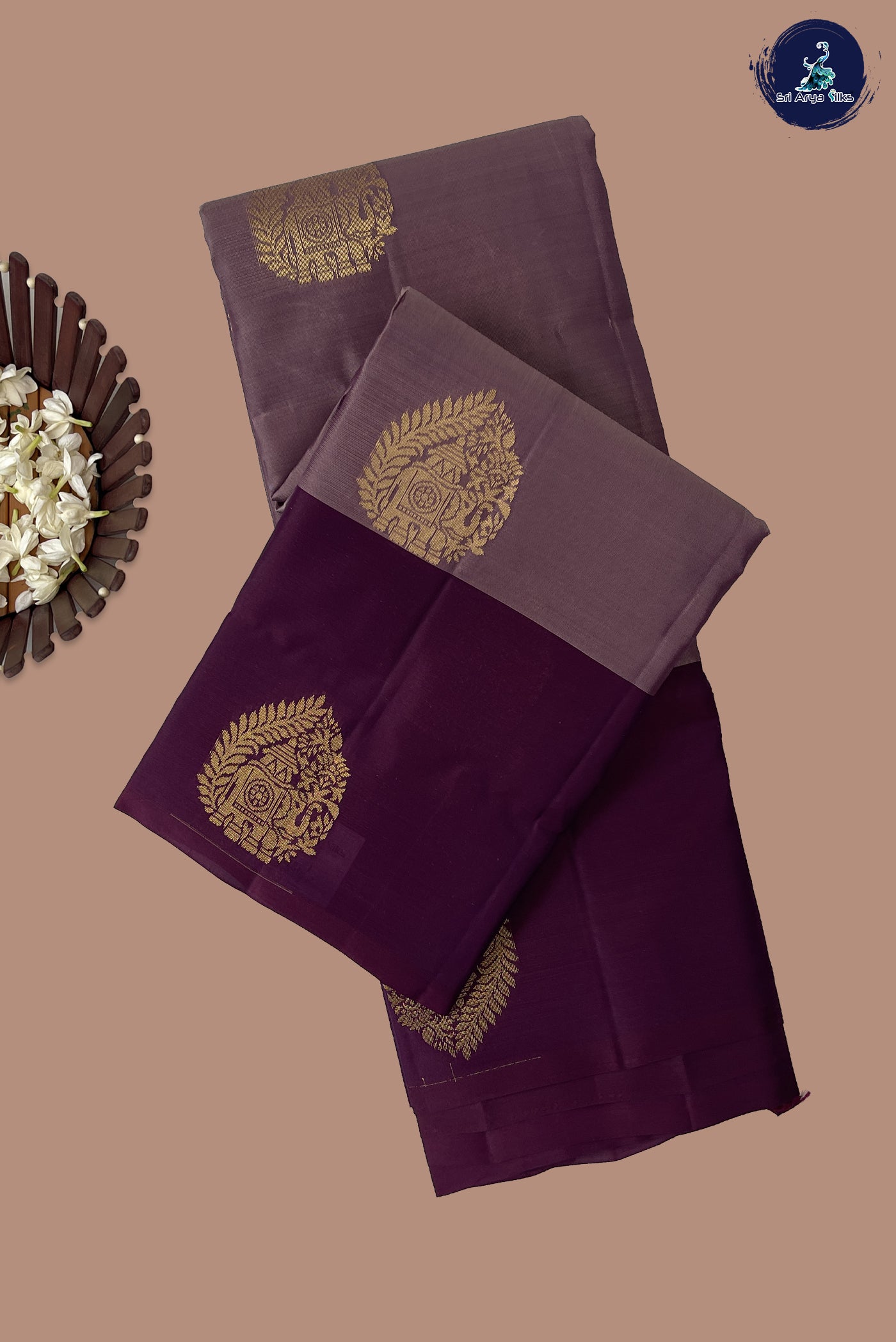 Burgundy Half Pure Silk Saree With Zari Buttas Pattern