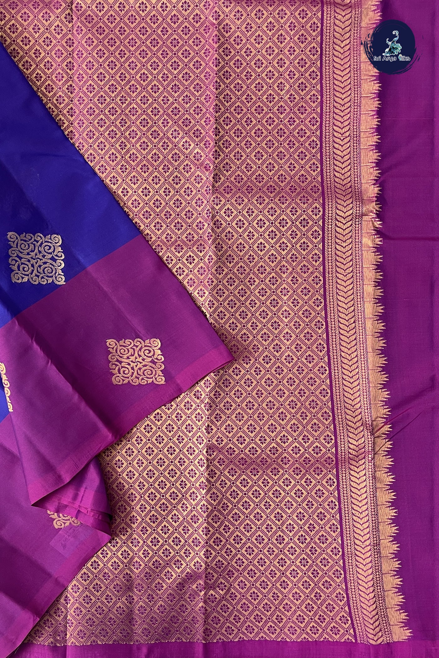 Royal Blue Half Pure Silk Saree With Zari Buttas Pattern