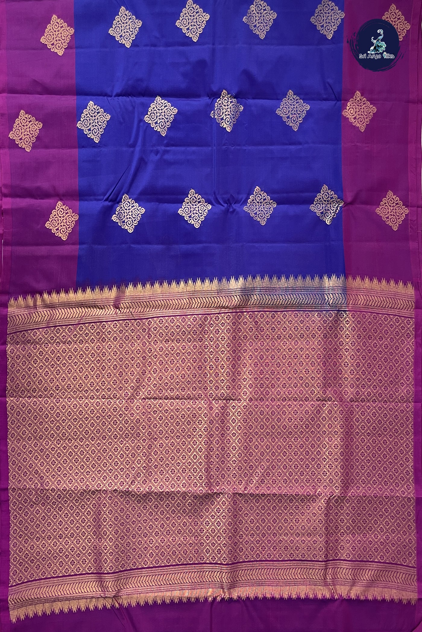 Royal Blue Half Pure Silk Saree With Zari Buttas Pattern