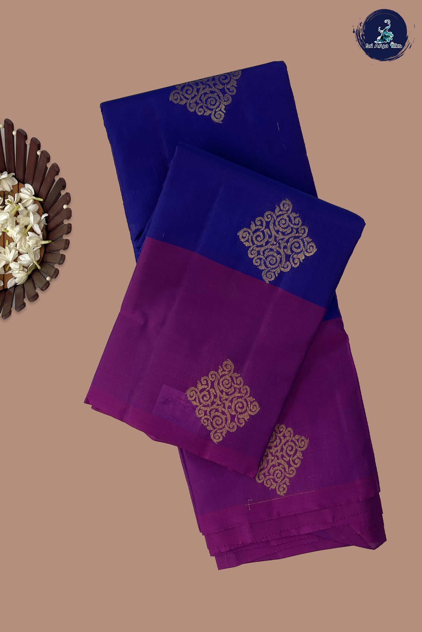 Royal Blue Half Pure Silk Saree With Zari Buttas Pattern