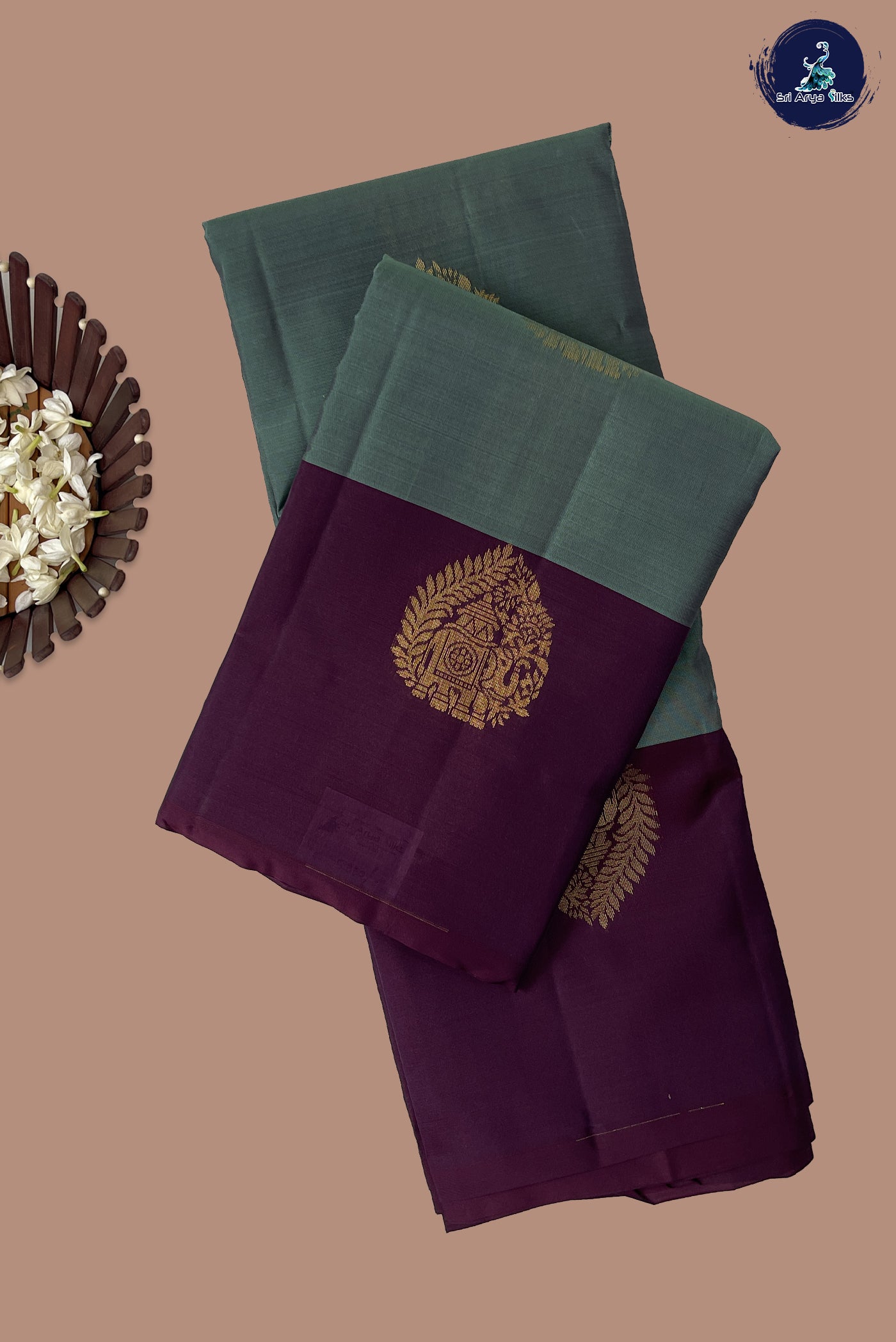 Greyish Green Half Pure Silk Saree With Zari Buttas Pattern