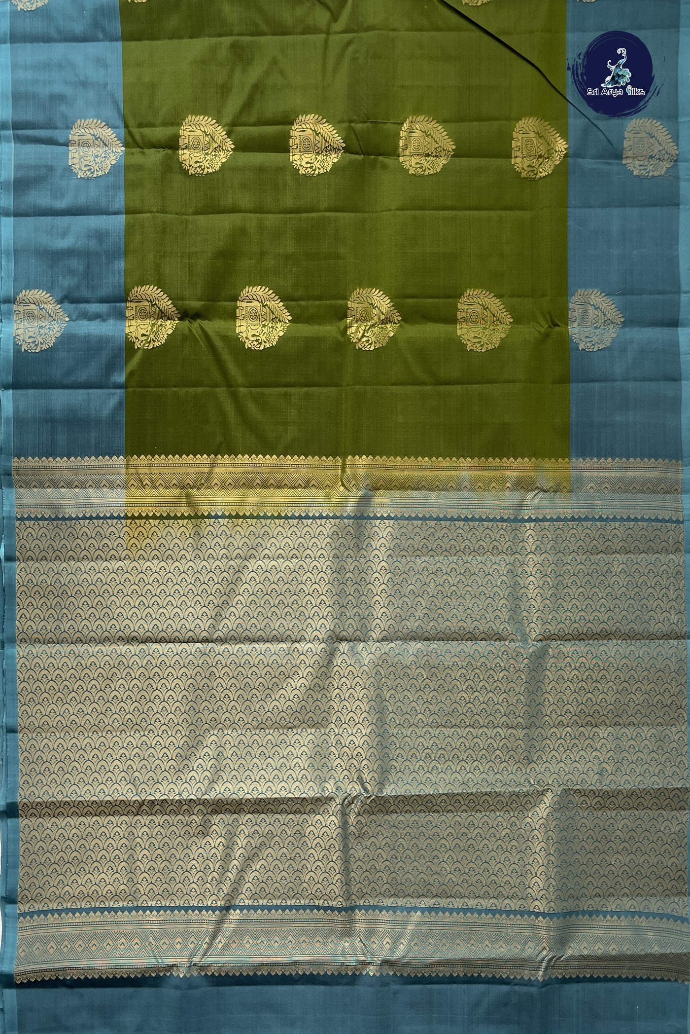 Green Half Pure Silk Saree With Zari Buttas Pattern