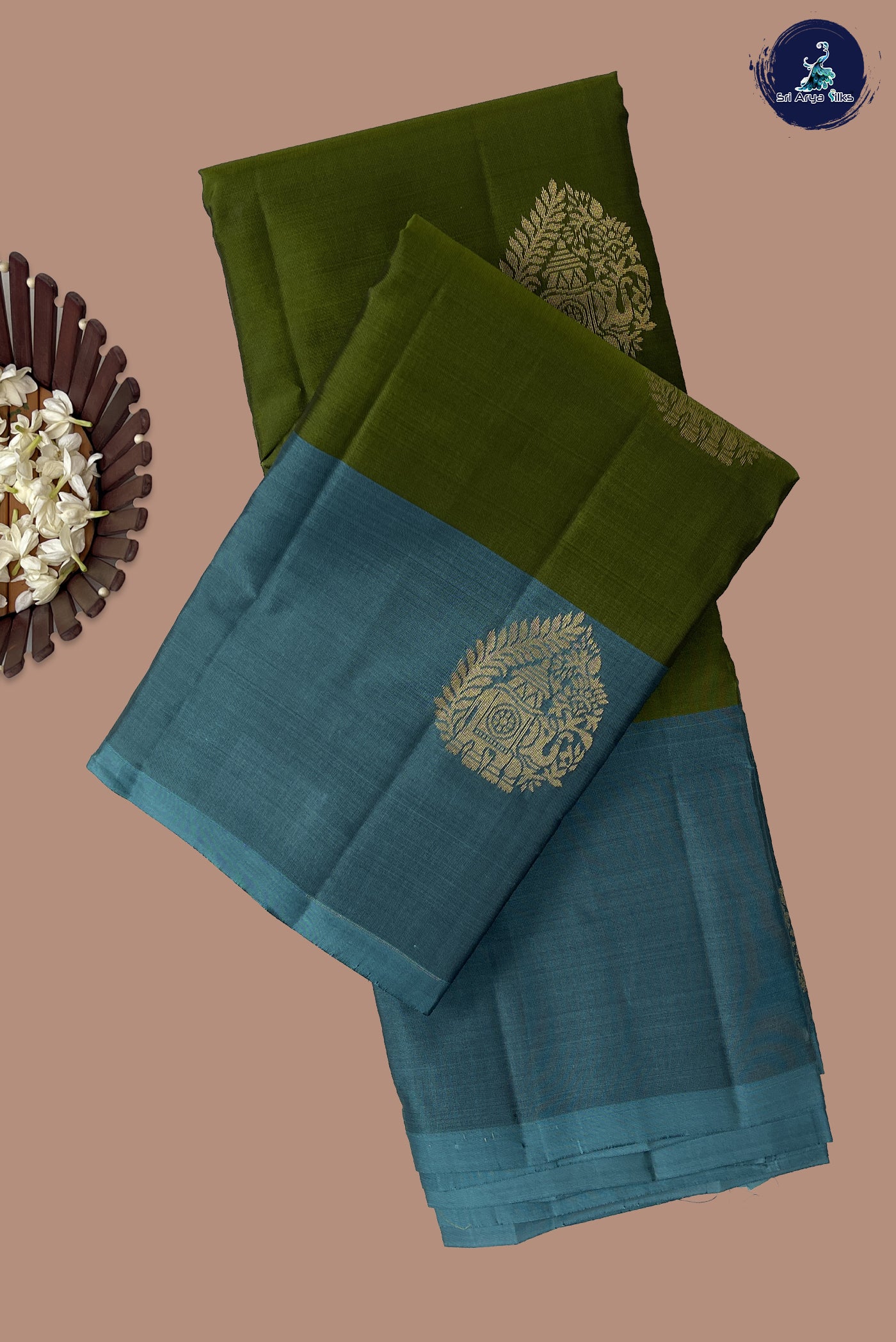 Green Half Pure Silk Saree With Zari Buttas Pattern