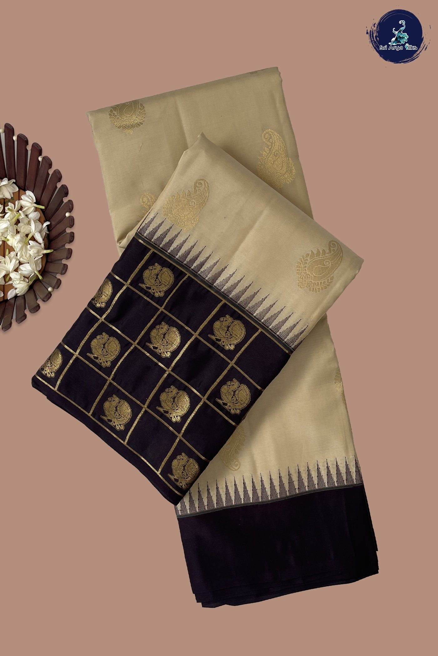 Ivory Half Pure Silk Saree With Zari Buttas Pattern