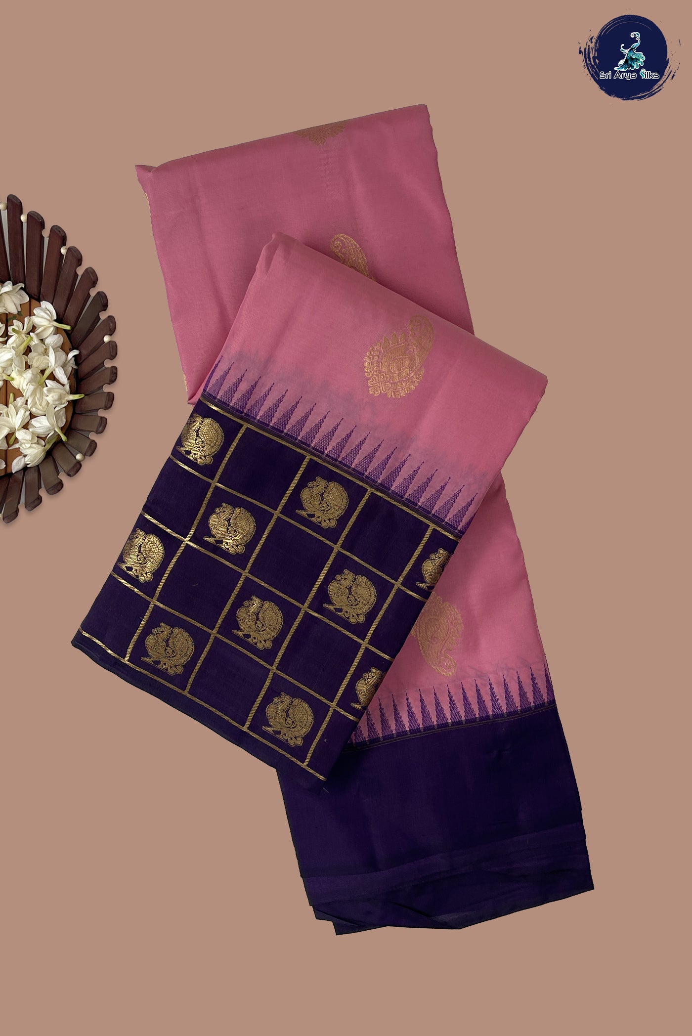 Light Pink Half Pure Silk Saree With Zari Buttas Pattern
