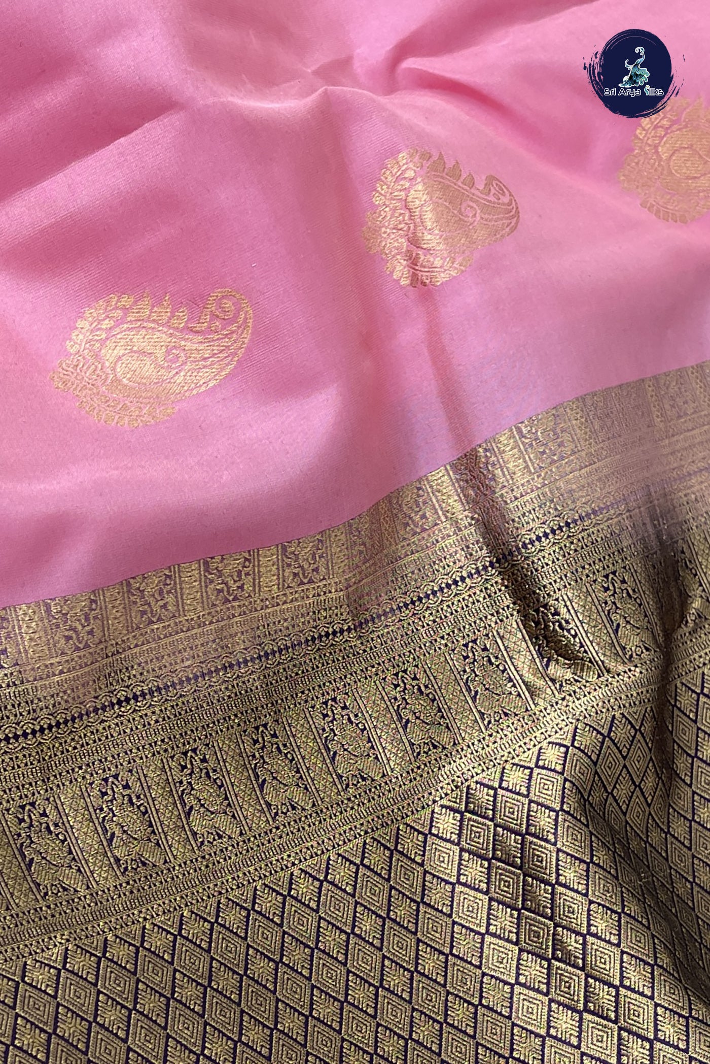 Light Pink Half Pure Silk Saree With Zari Buttas Pattern