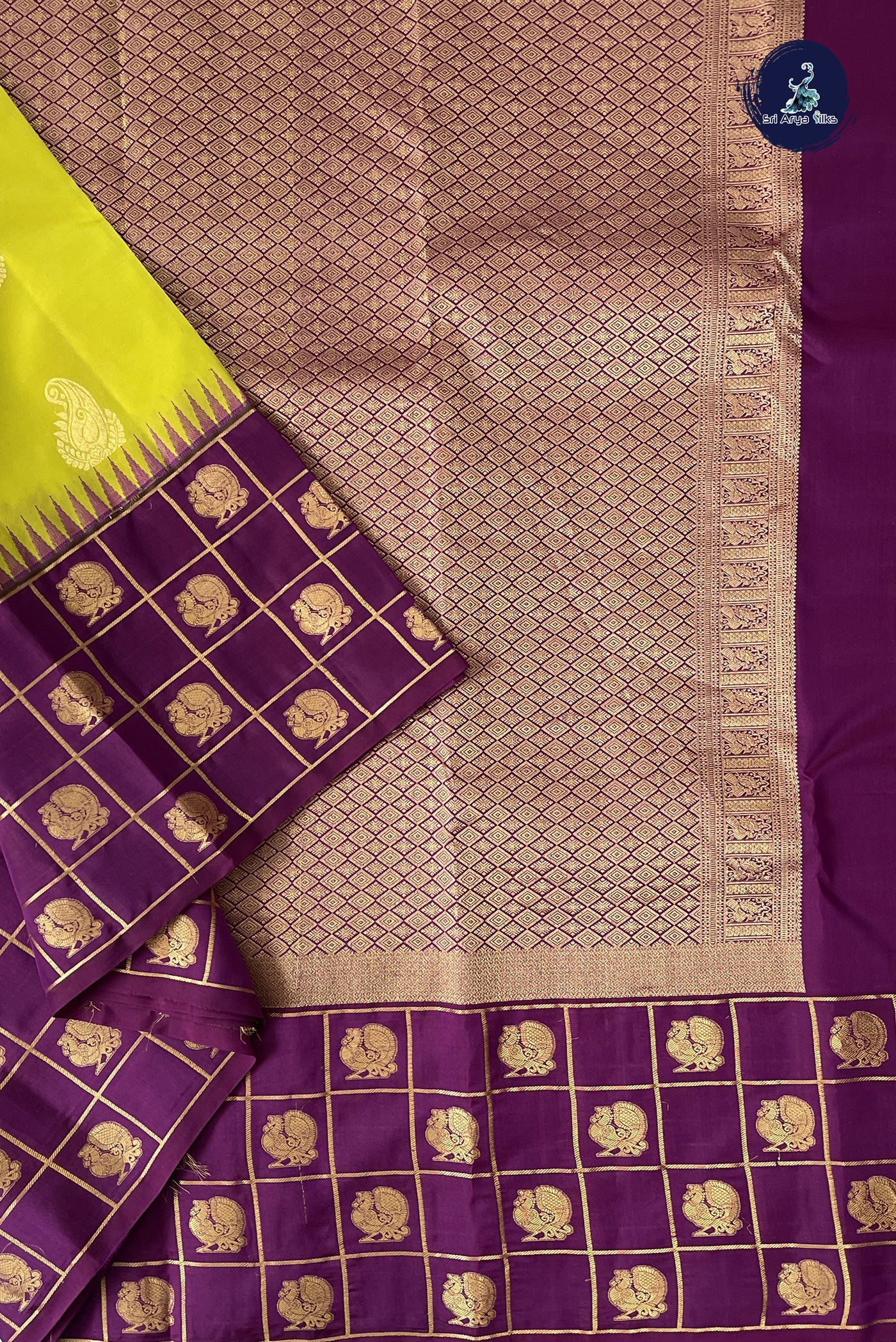 Lime Green Half Pure Silk Saree With Zari Buttas Pattern