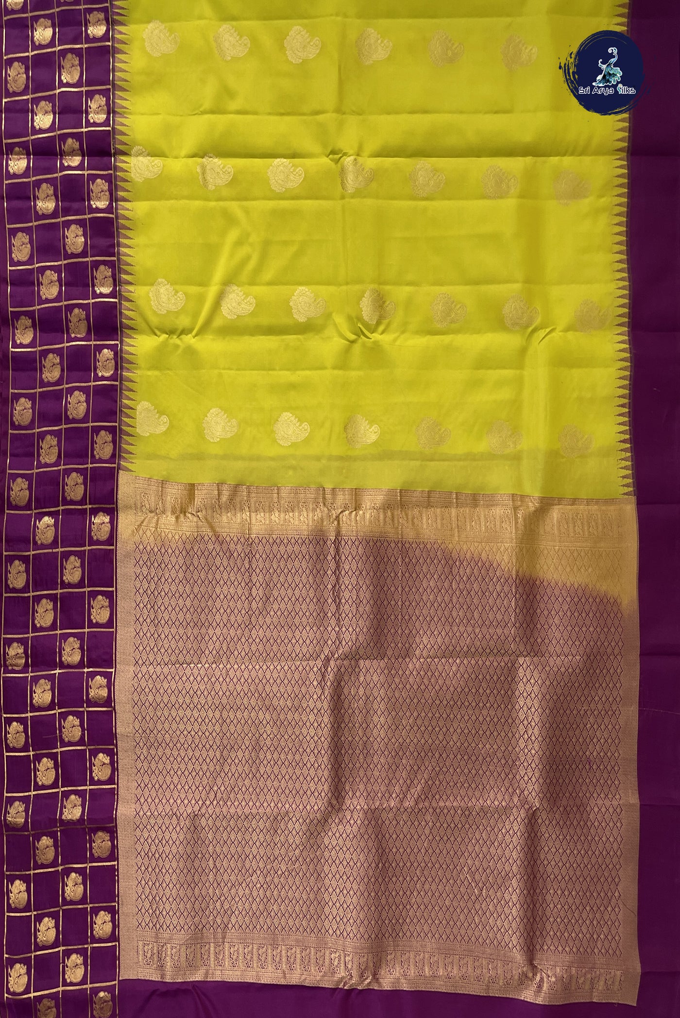 Lime Green Half Pure Silk Saree With Zari Buttas Pattern