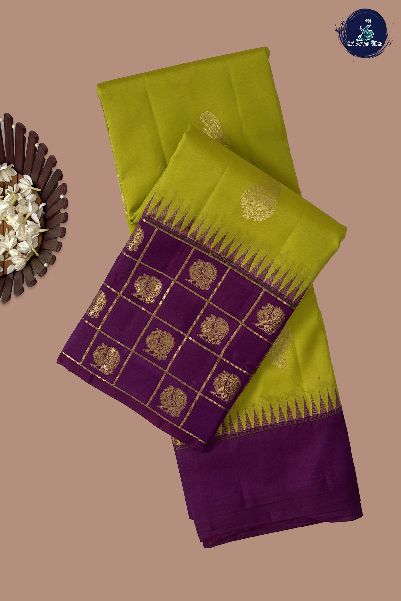 Lime Green Half Pure Silk Saree With Zari Buttas Pattern