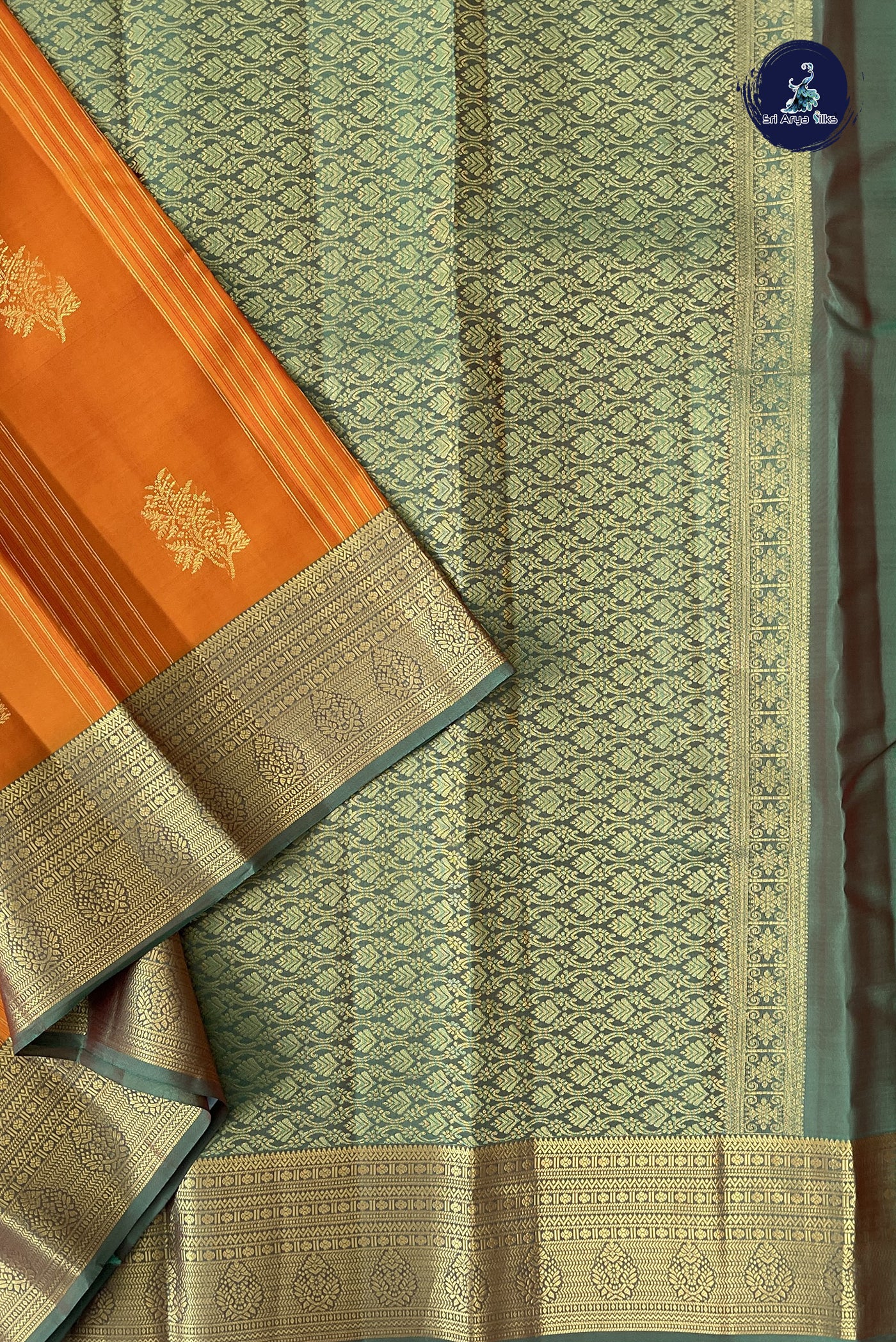 Lite Mustard Orange Half Pure Silk Saree With Zari Buttas Pattern