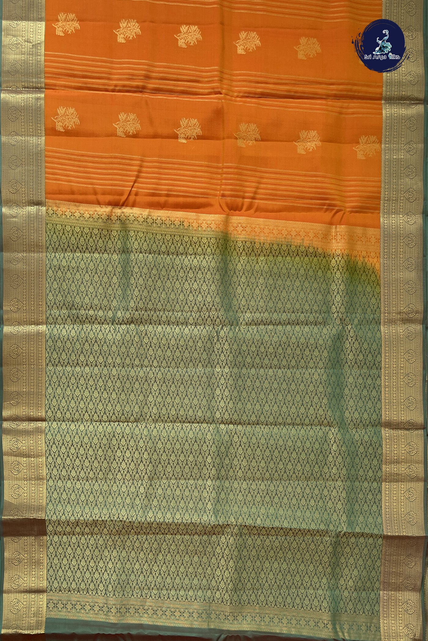 Lite Mustard Orange Half Pure Silk Saree With Zari Buttas Pattern
