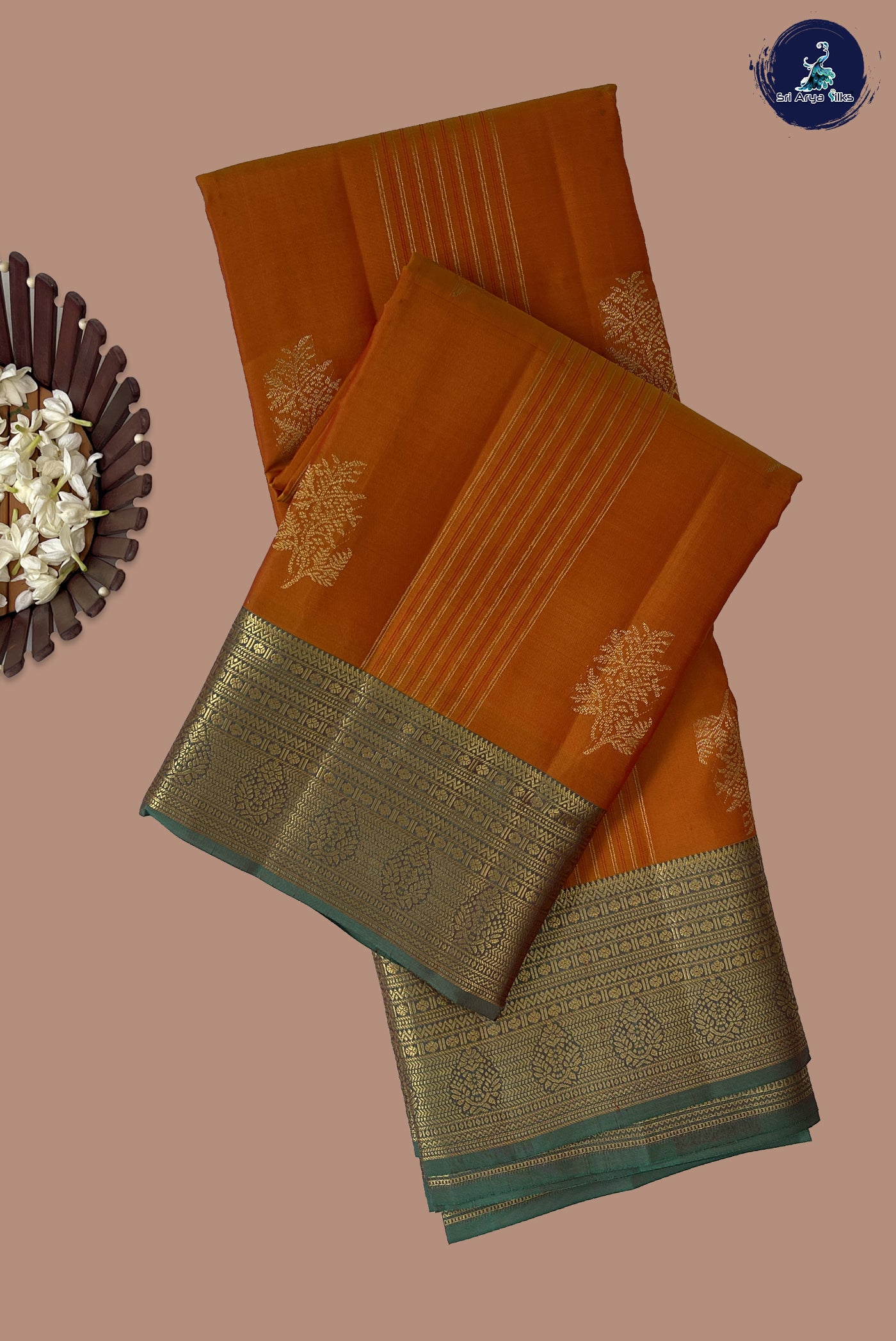 Lite Mustard Orange Half Pure Silk Saree With Zari Buttas Pattern
