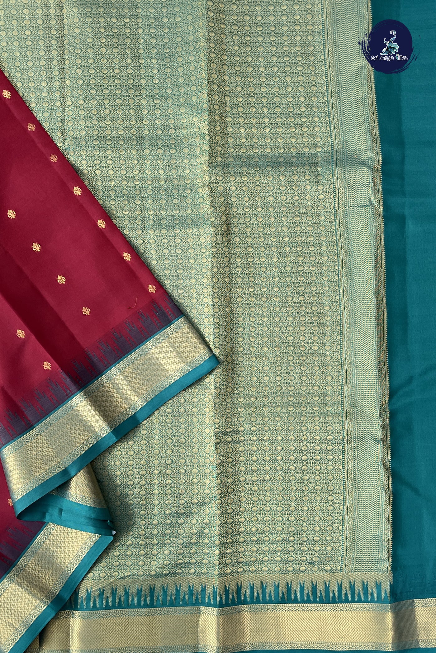 Maroon Half Pure Silk Saree With Zari Buttas Pattern