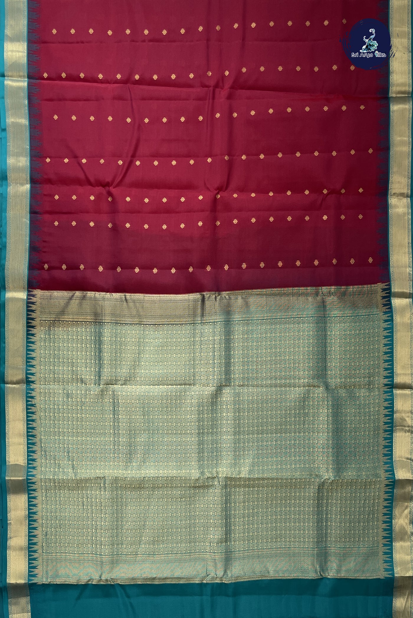 Maroon Half Pure Silk Saree With Zari Buttas Pattern