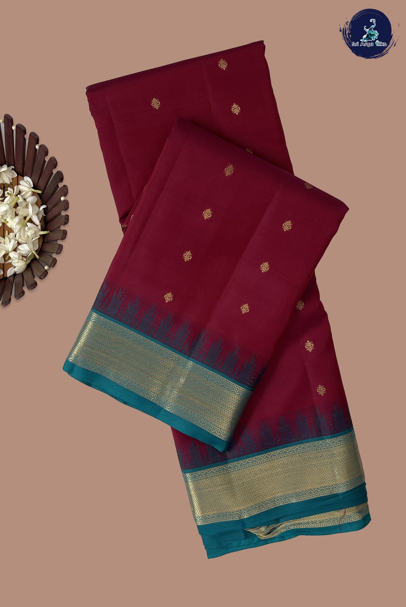 Maroon Half Pure Silk Saree With Zari Buttas Pattern