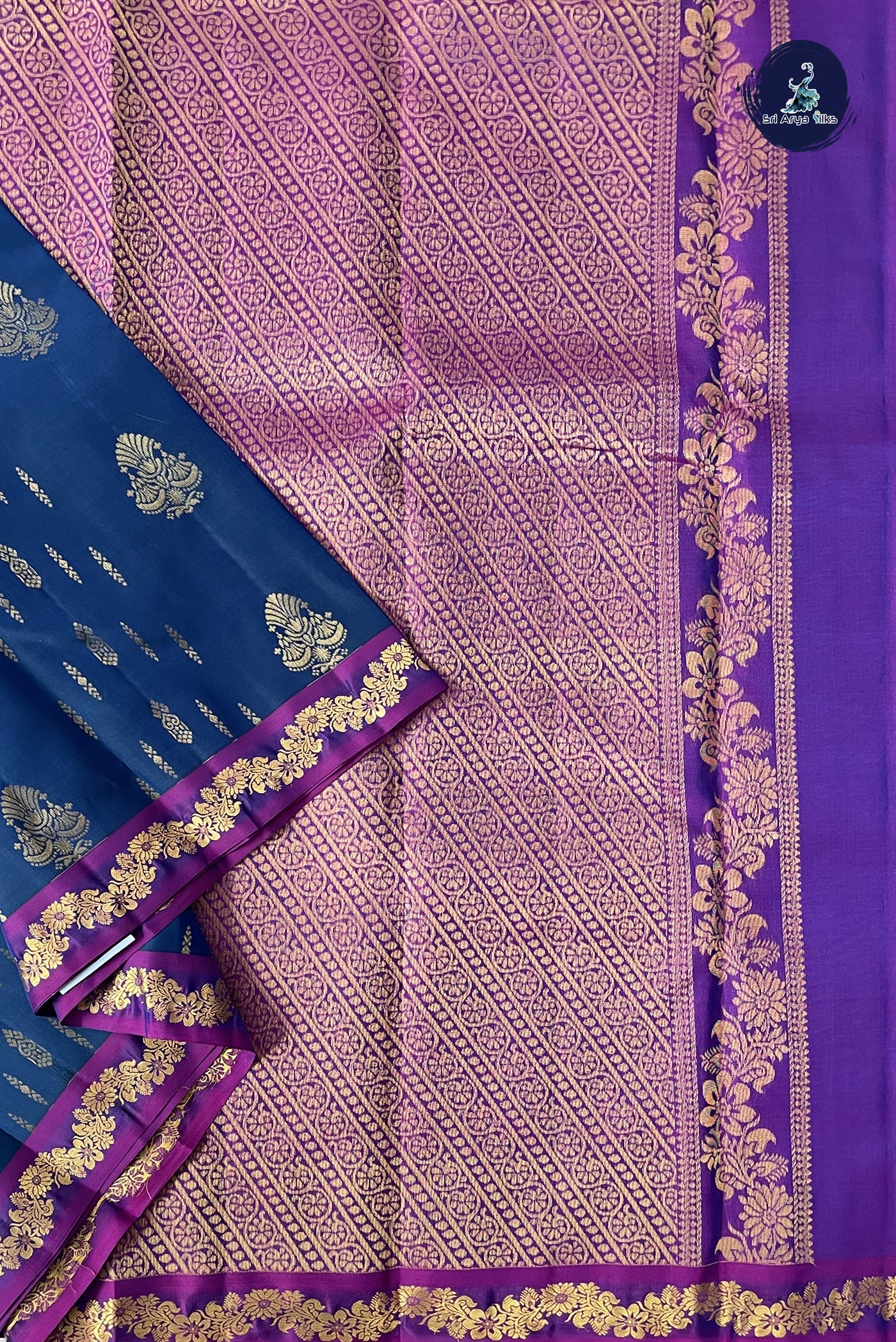 Dual Tone Blue Half Pure Silk Saree With Zari Buttas Pattern