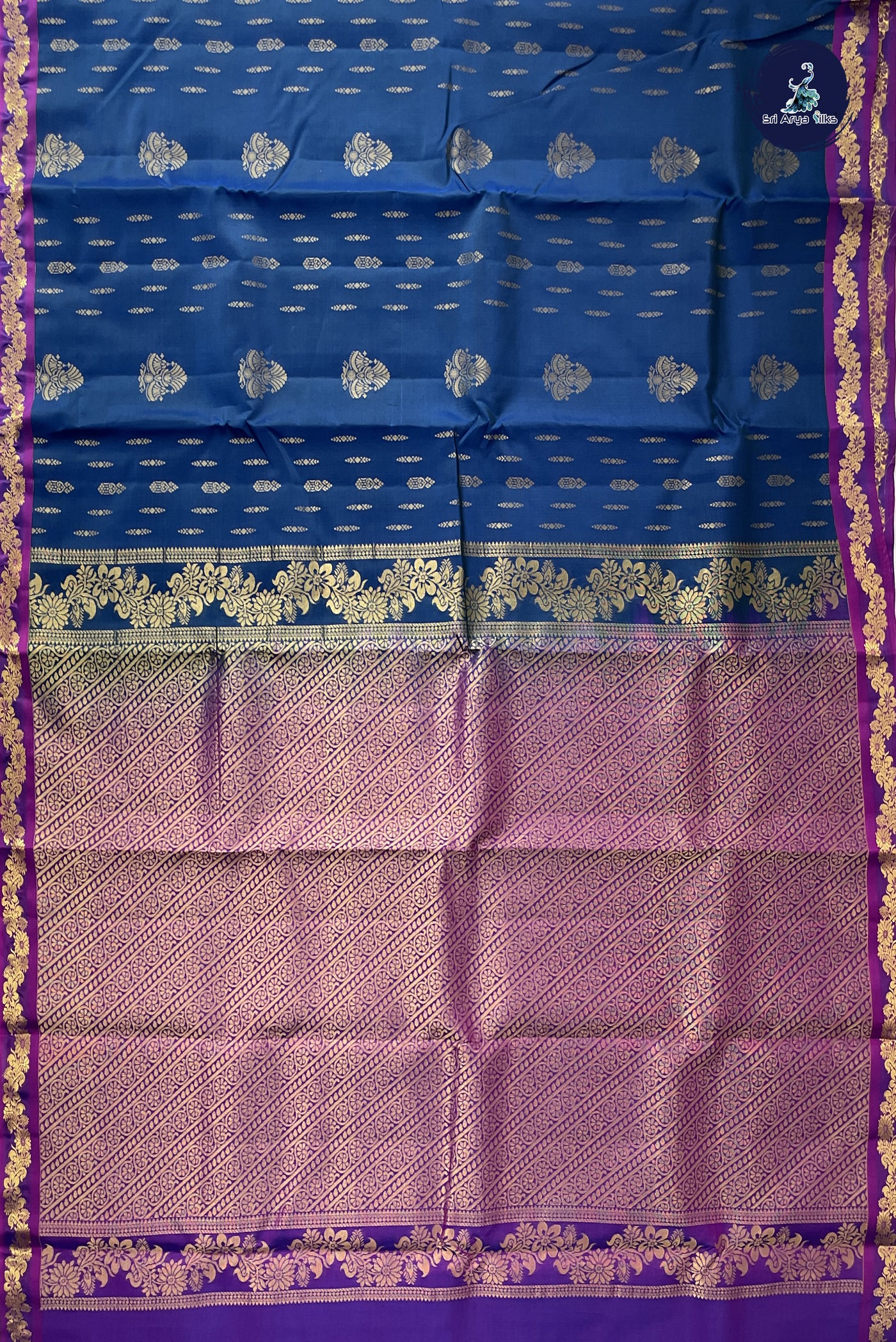 Dual Tone Blue Half Pure Silk Saree With Zari Buttas Pattern